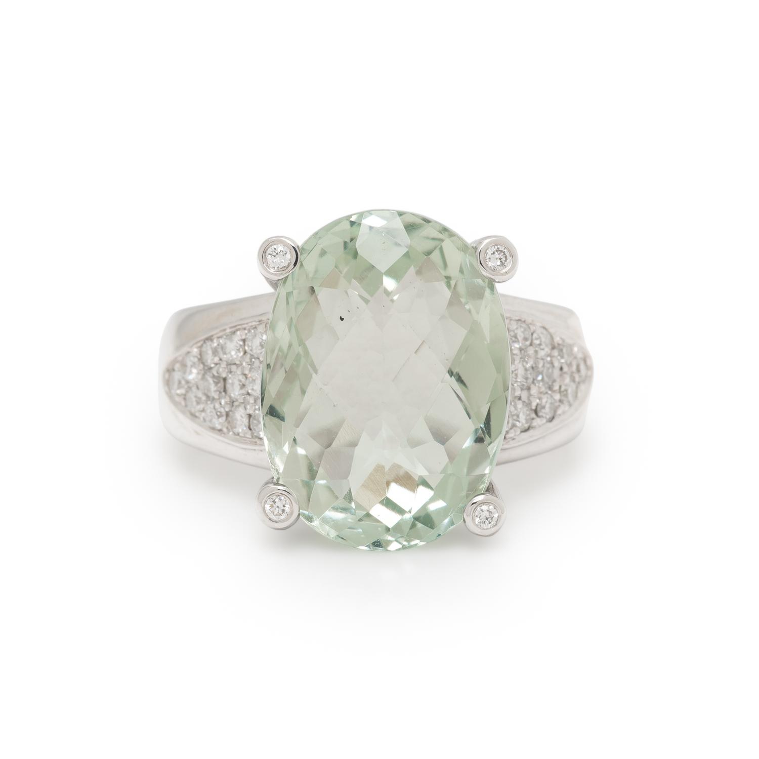 PRASIOLITE QUARTZ AND DIAMOND RING