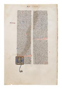ALMAGEST MASTER Single leaf from a Bible, with a historiated initial of the winged lion of Saint Mark, illuminated manuscript on parchment [France, Paris, c. 1220s]