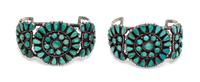 A Pair of Silver and Turquoise Petit Point Cuff Bracelets, Zuni, 42.10 dwts.