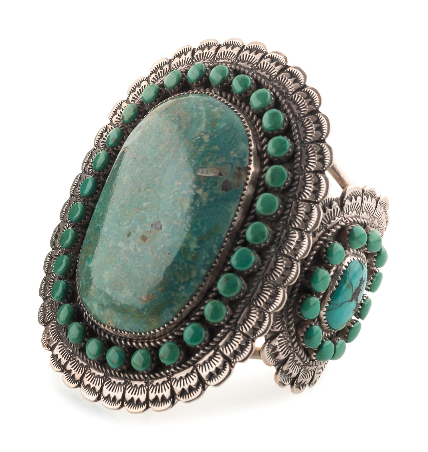 Navajo Sterling Silver and Turquoise Cluster Cuff Bracelet