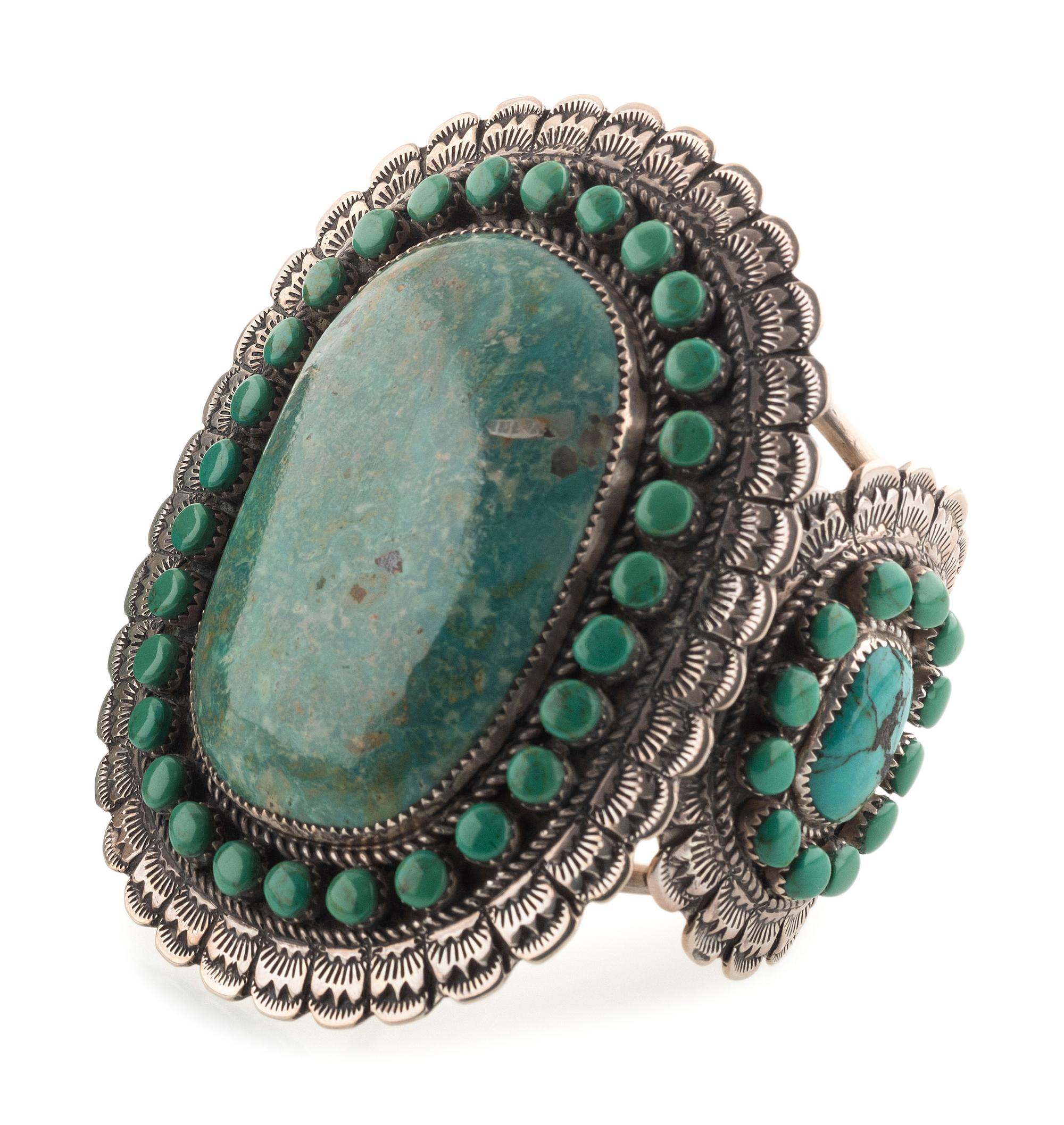 Navajo Sterling Silver and Turquoise Cluster Cuff Bracelet