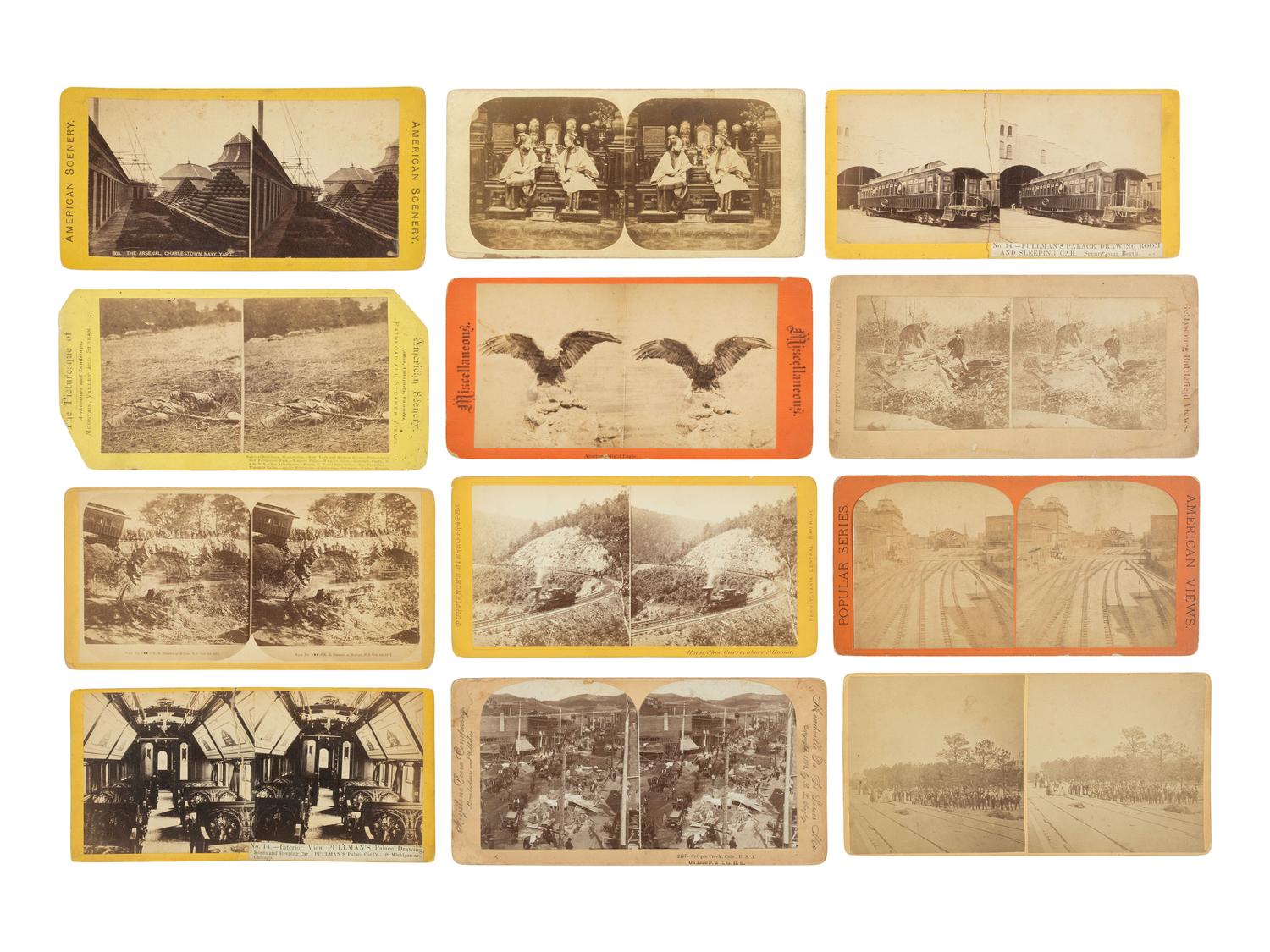 [EARLY PHOTOGRAPHY]. Large selection of stereoviews, incl. Civil War, railroad, landmarks, and landscapes.
