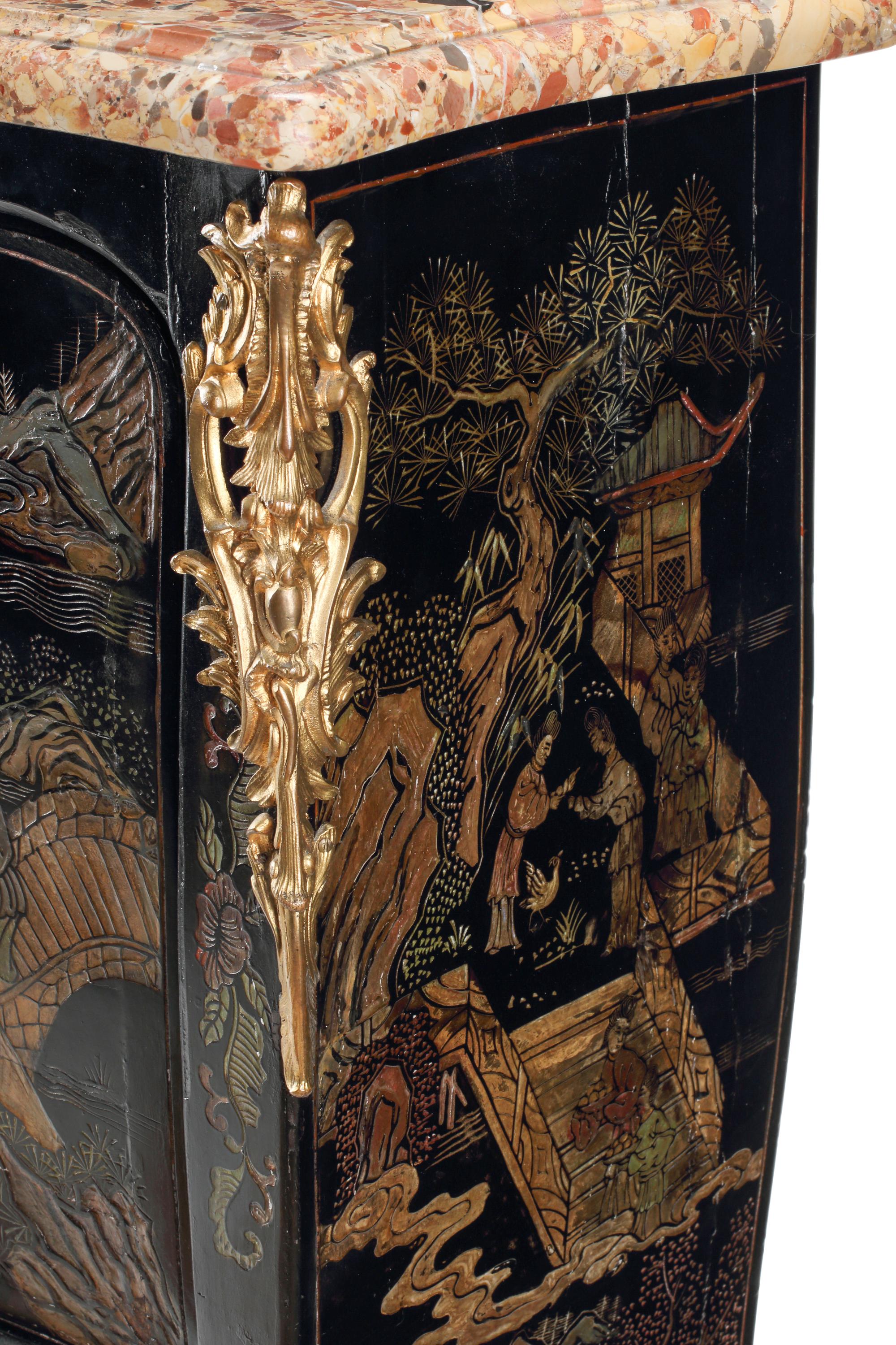 A Louis XV Style Lacquer and Gilt Bronze Mounted Secrétaire à Abattant