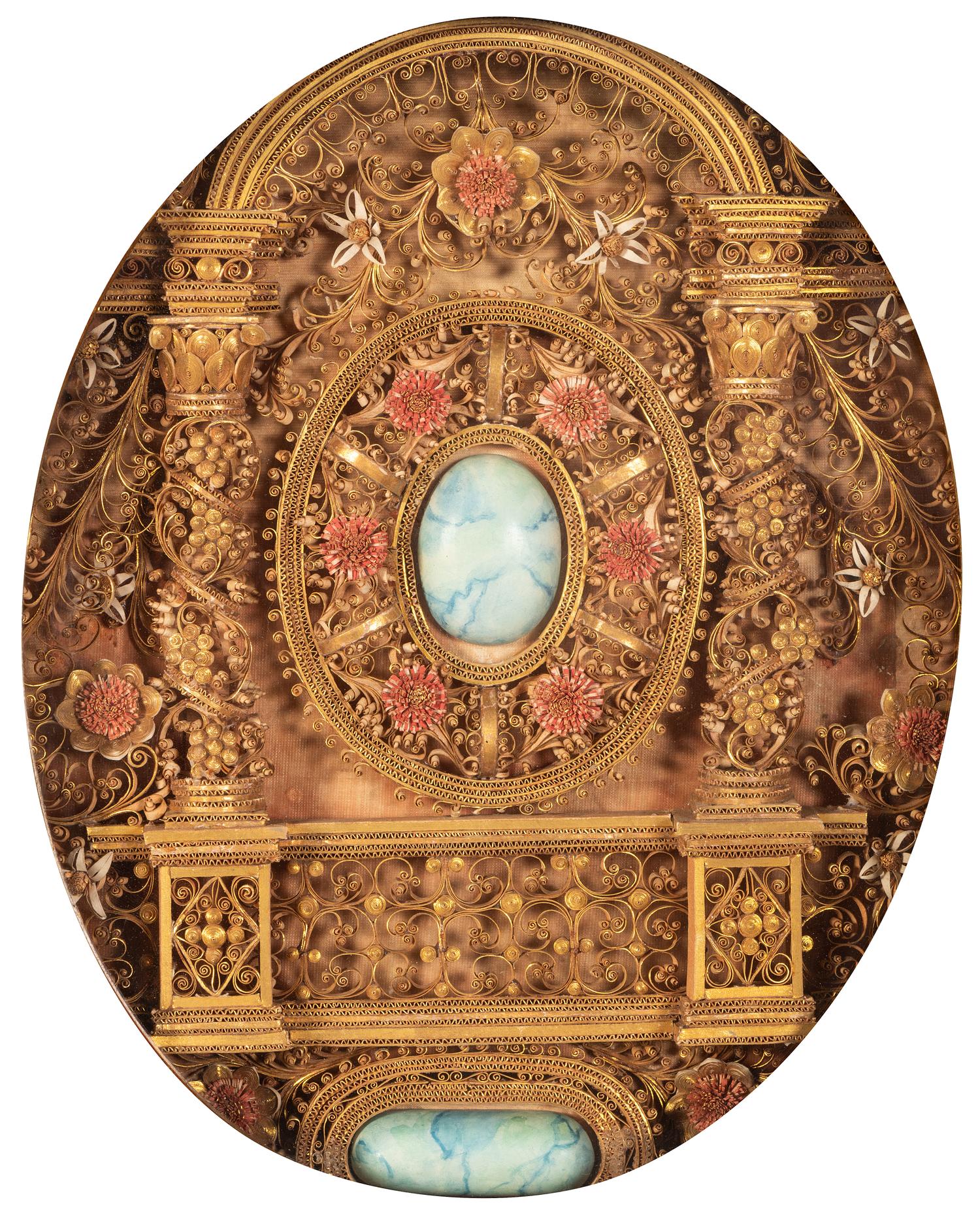 A Victorian Rolled Paper and Faux Marble Composition