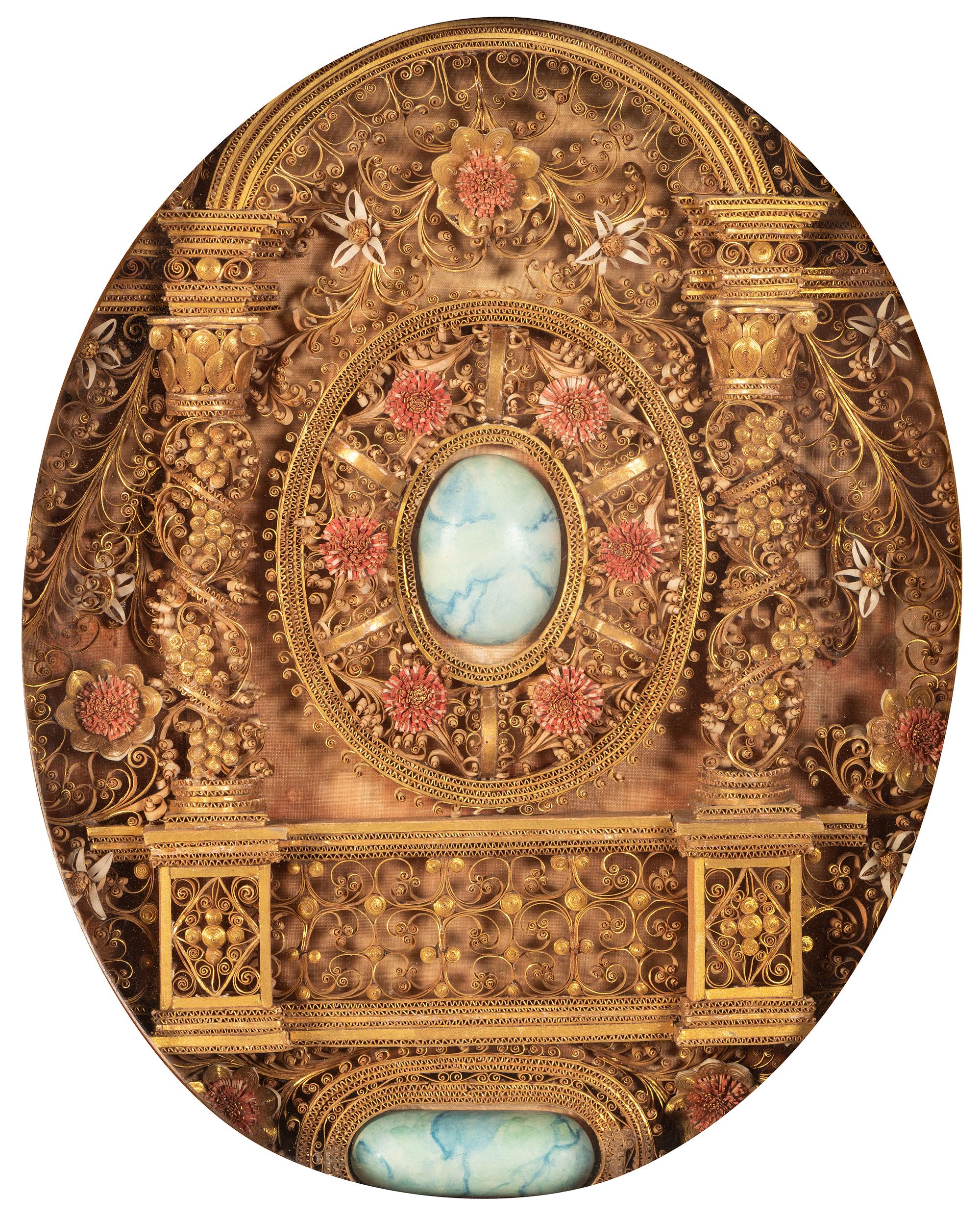 A Victorian Rolled Paper and Faux Marble Composition