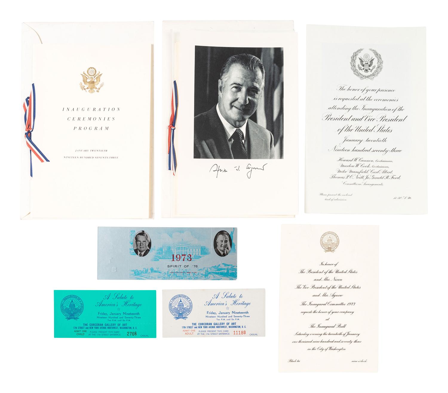 [NIXON, Richard M. (1913-1994)]. Programs, invitations, pennants, and limited edition handkerchief from Nixon's 1969 and 1973 inaugurations, comprising: