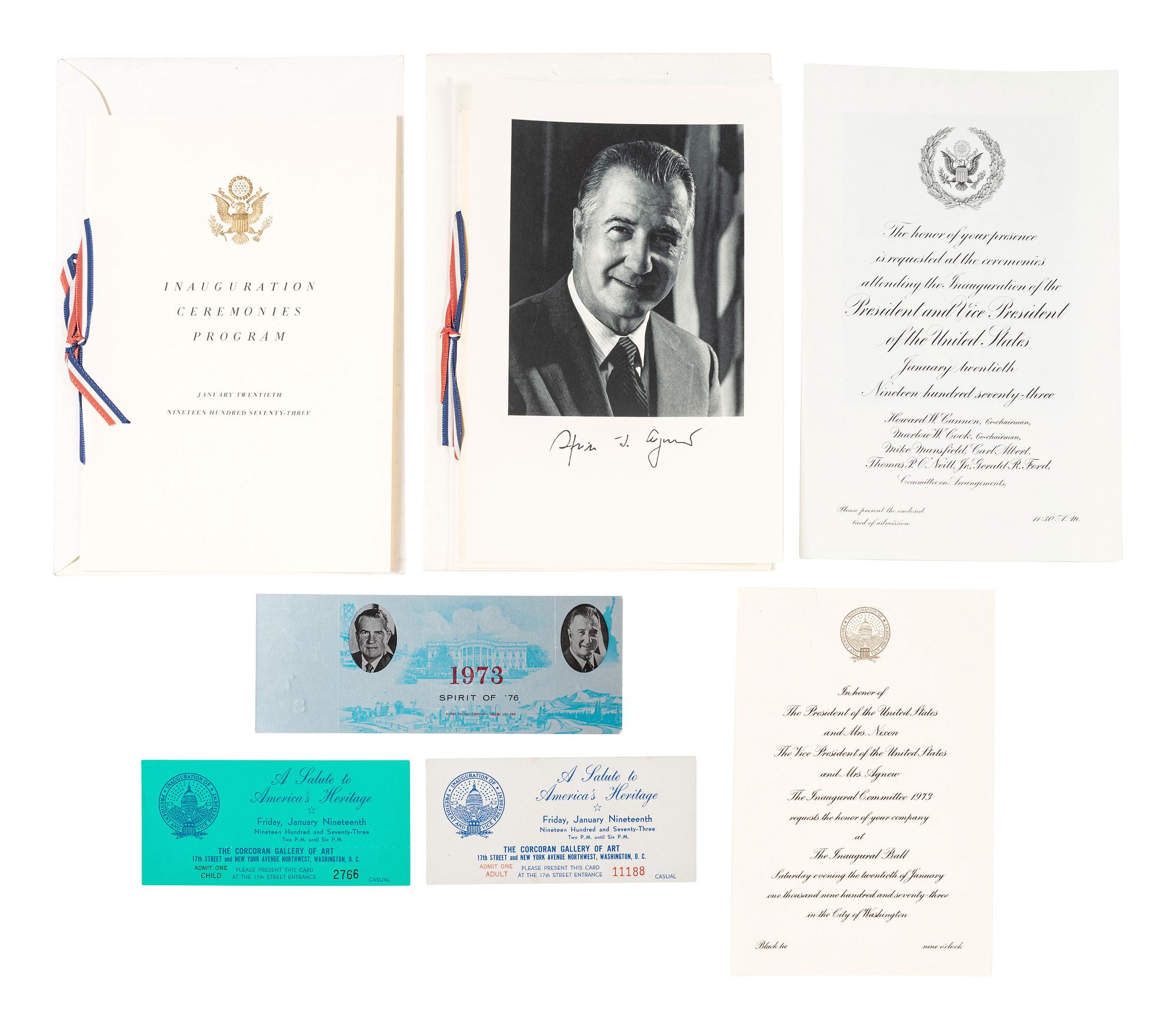 [NIXON, Richard M. (1913-1994)]. Programs, invitations, pennants, and limited edition handkerchief from Nixon's 1969 and 1973 inaugurations, comprising: