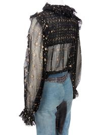One Saint Laurent Rive Gauche Black Crepe Top and One Pair of Unlabeled Bell Bottom Denim Jeans, 1970s