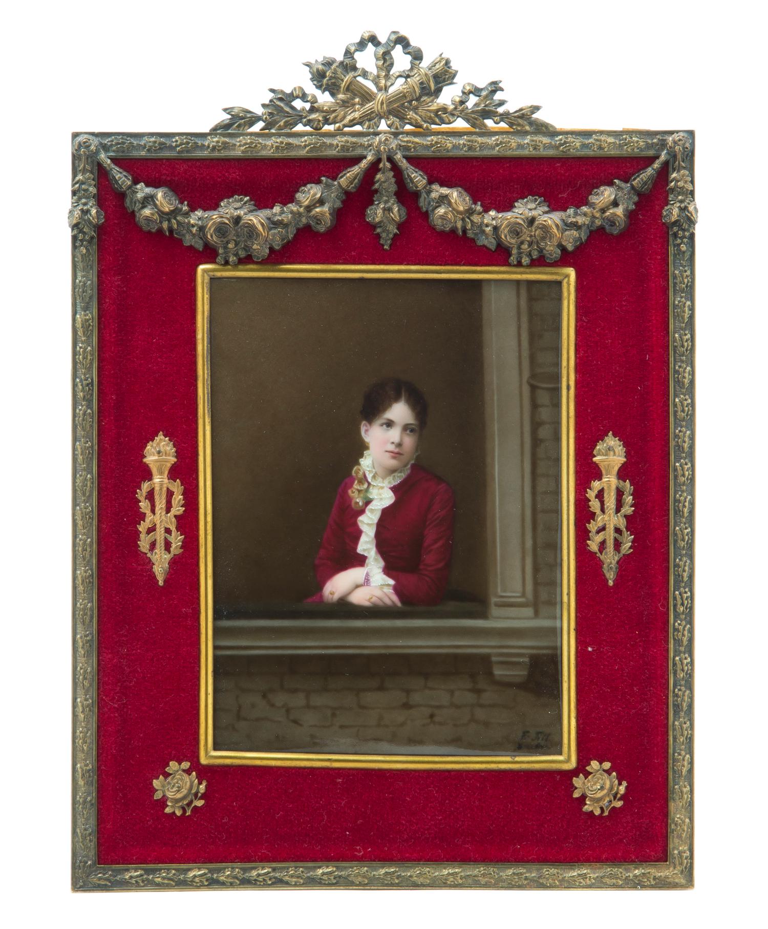 A Berlin (K.P.M.) Porcelain Plaque, Height 6 x 6 1/2 inches (visible).