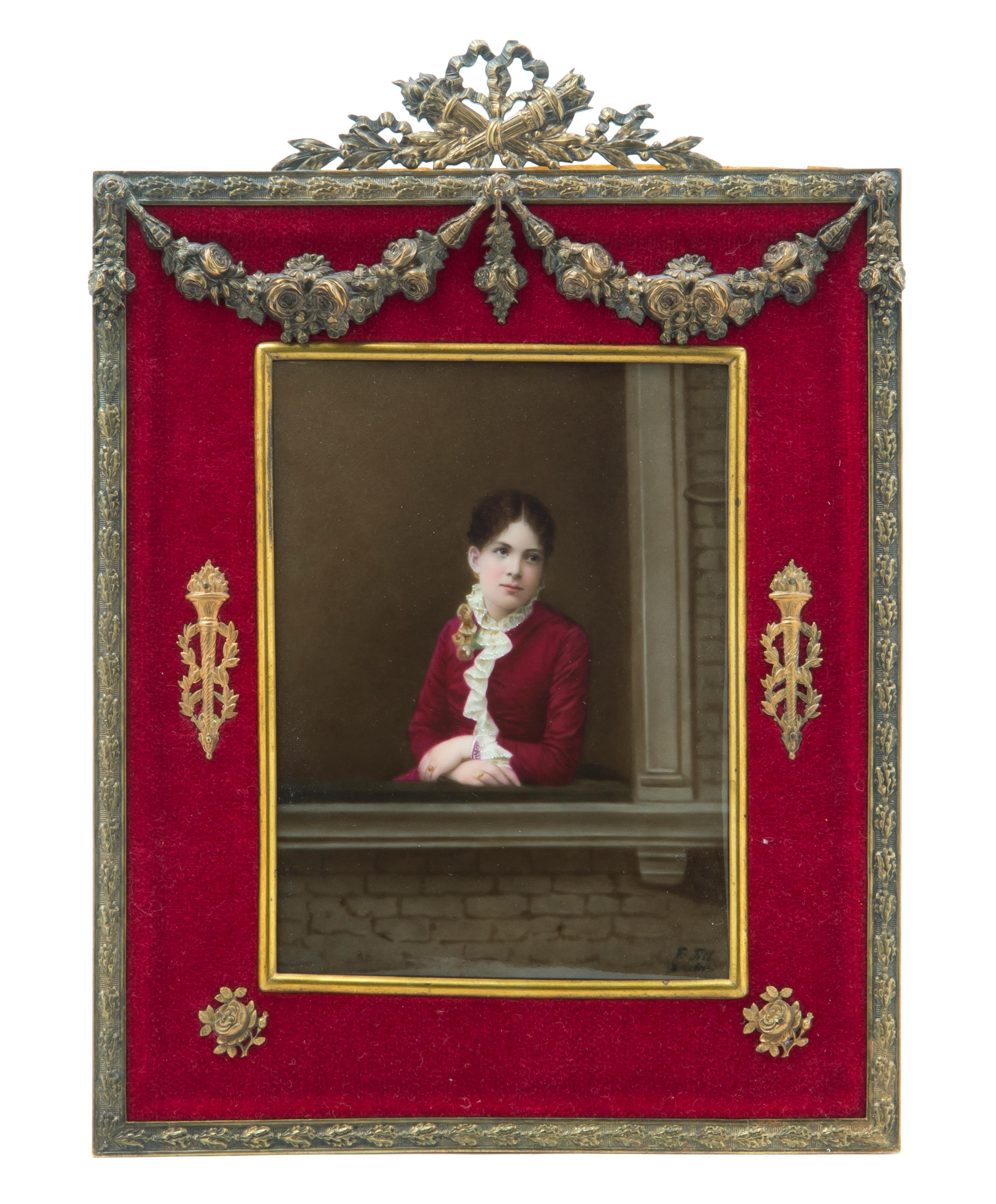 A Berlin (K.P.M.) Porcelain Plaque, Height 6 x 6 1/2 inches (visible).