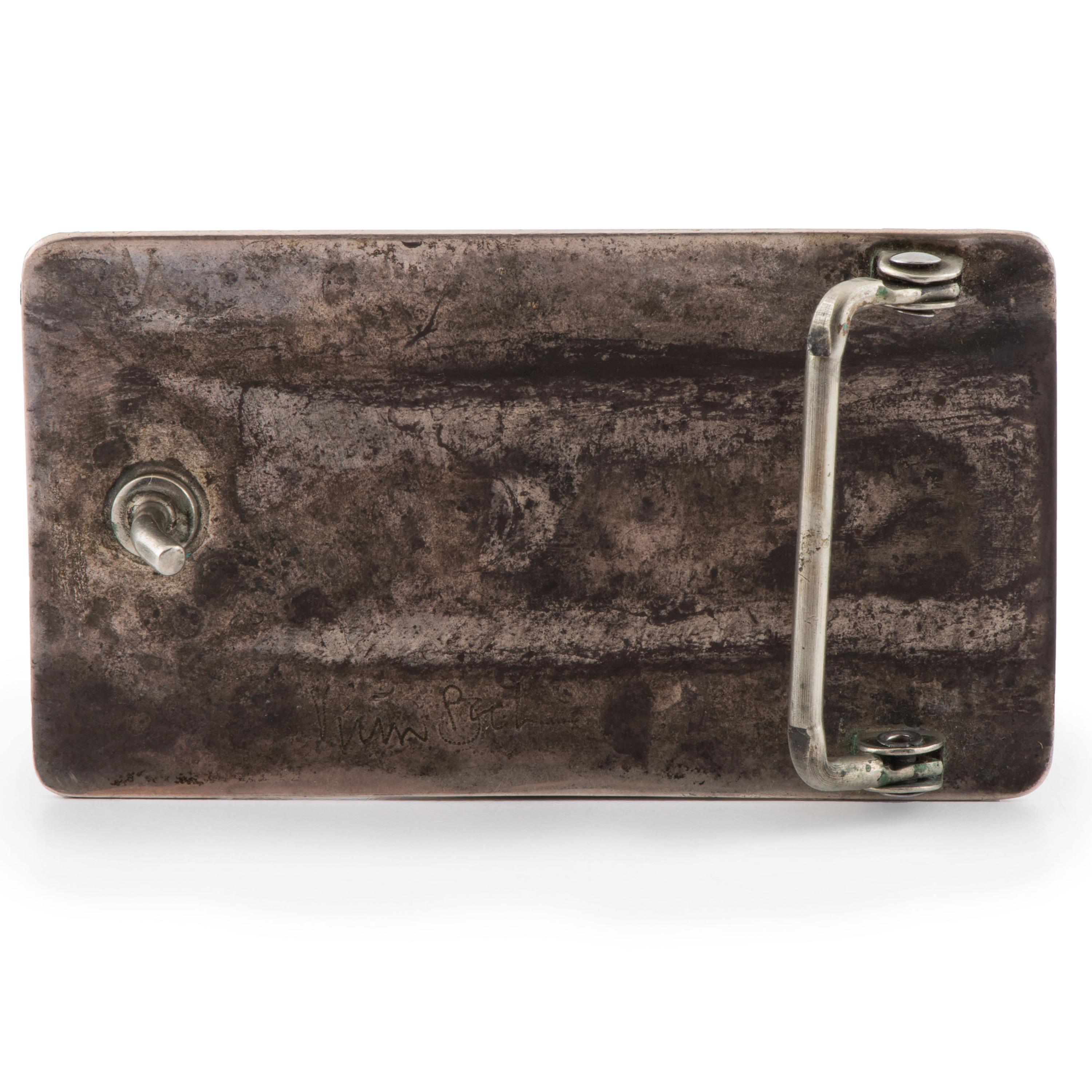 Silver, Coral, and Shell Belt Buckle, Accented with Gold