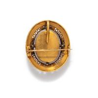 FRENCH, AMETHYST AND SEED PEARL CAMEO BROOCH