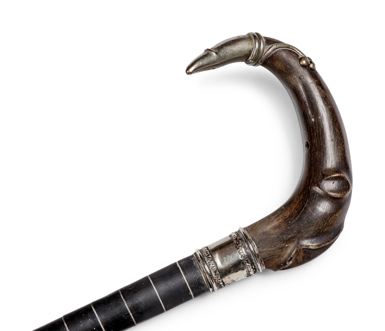 A Continental Horn and Silvered-Metal Mounted Walking Stick