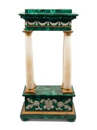 A Continental Gilt Bronze, Alabaster and Malachite Veneered Portico