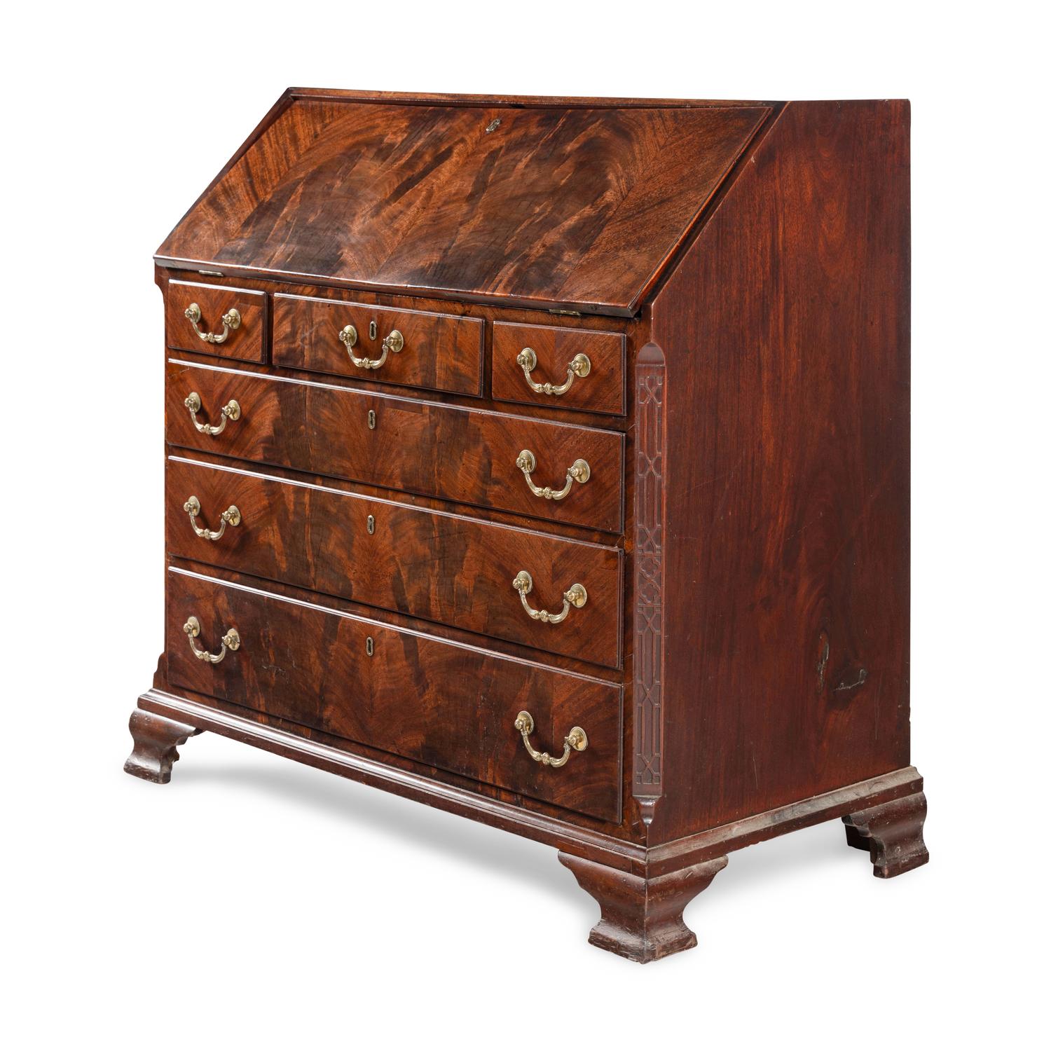 A George II Highly Figured Mahogany Slant-Front Bureau