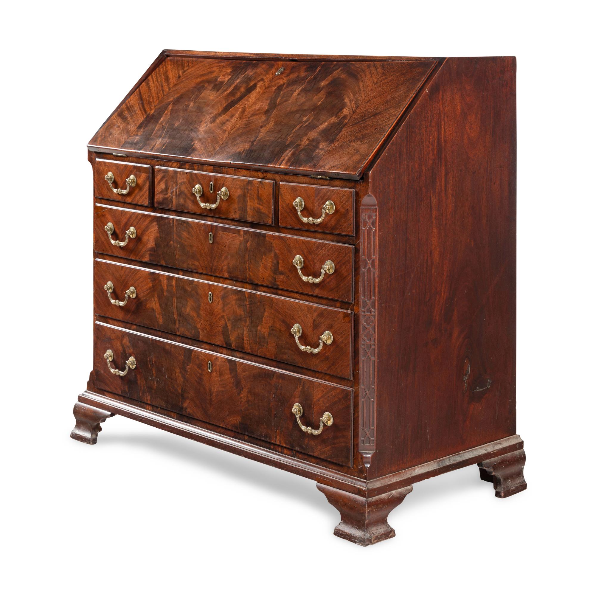A George II Highly Figured Mahogany Slant-Front Bureau
