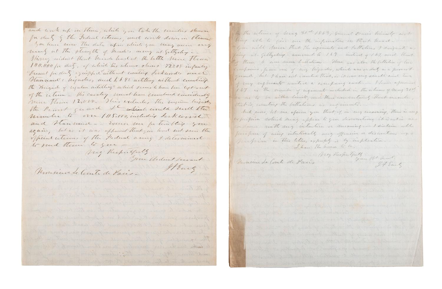 [CIVIL WAR]. Military reports, maps, post-war letters from Union and Confederate officers, and other papers gathered by Union Army officer Louis-Philippe-Albert d'Orléans, comte de Paris (1838-1894), while conducting research for his book History of the Civil War in America .