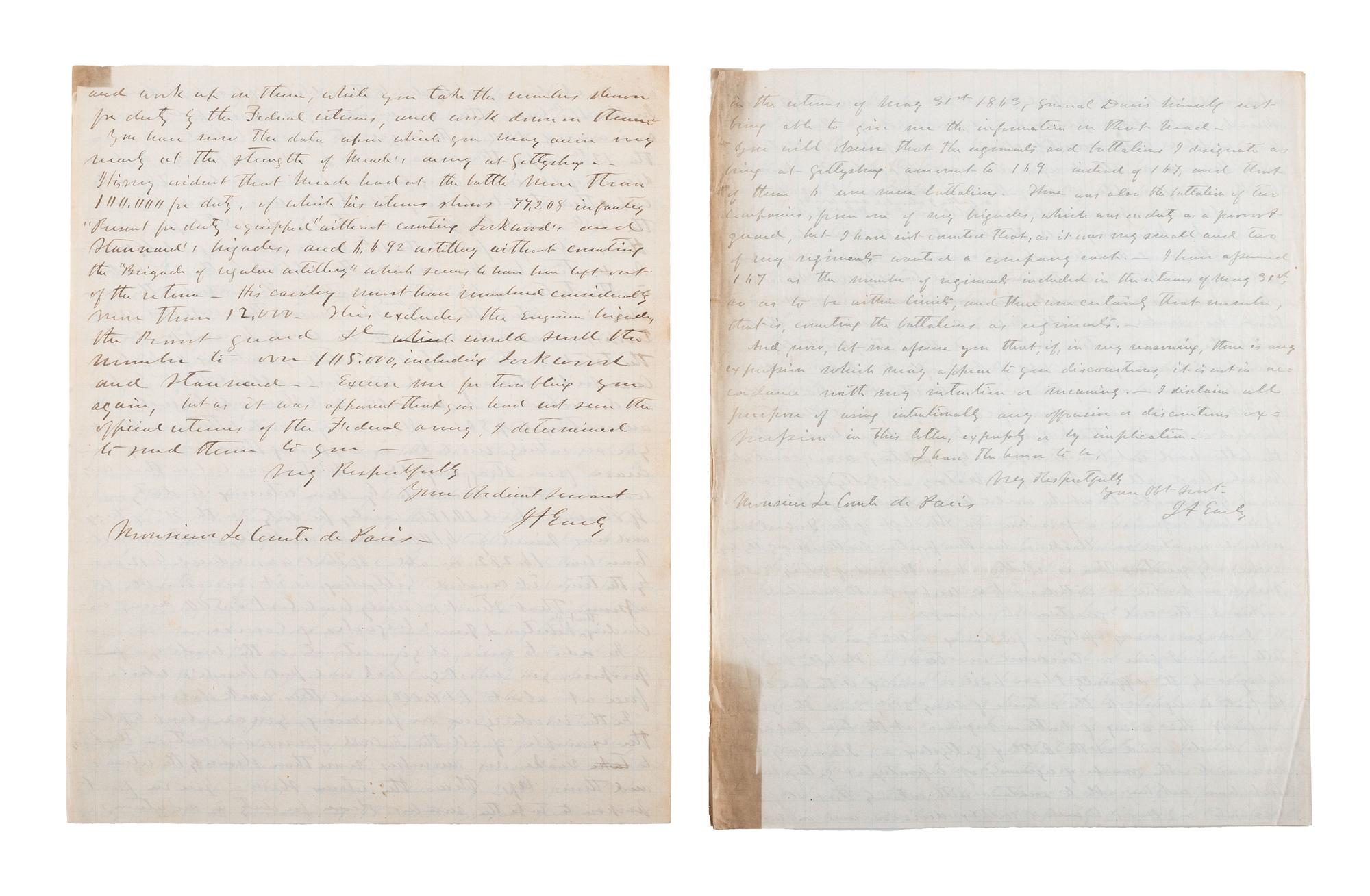 [CIVIL WAR]. Military reports, maps, post-war letters from Union and Confederate officers, and other papers gathered by Union Army officer Louis-Philippe-Albert d'Orléans, comte de Paris (1838-1894), while conducting research for his book History of the Civil War in America .