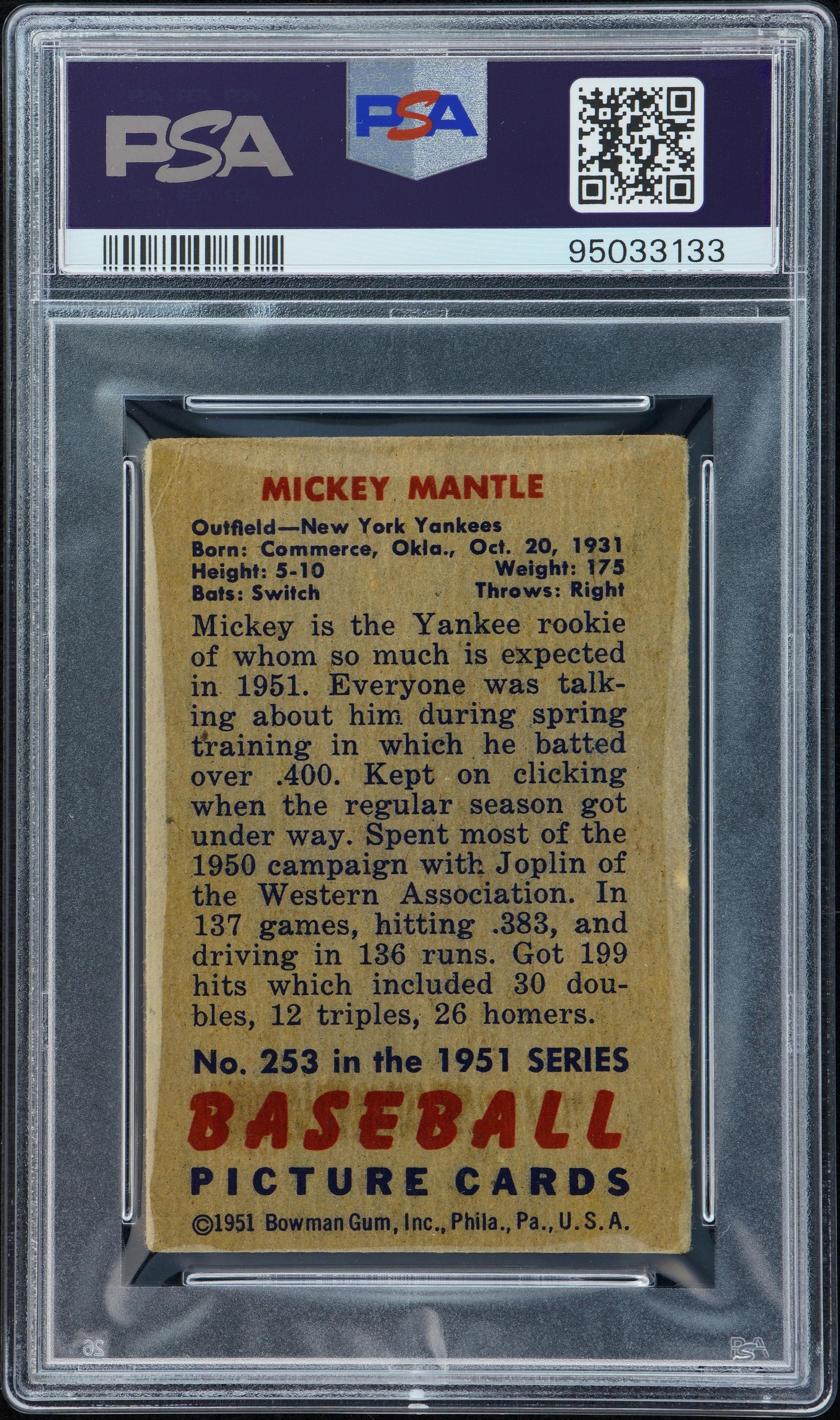 A 1951 Bowman Mickey Mantle Rookie Baseball Card (PSA 2 GOOD)