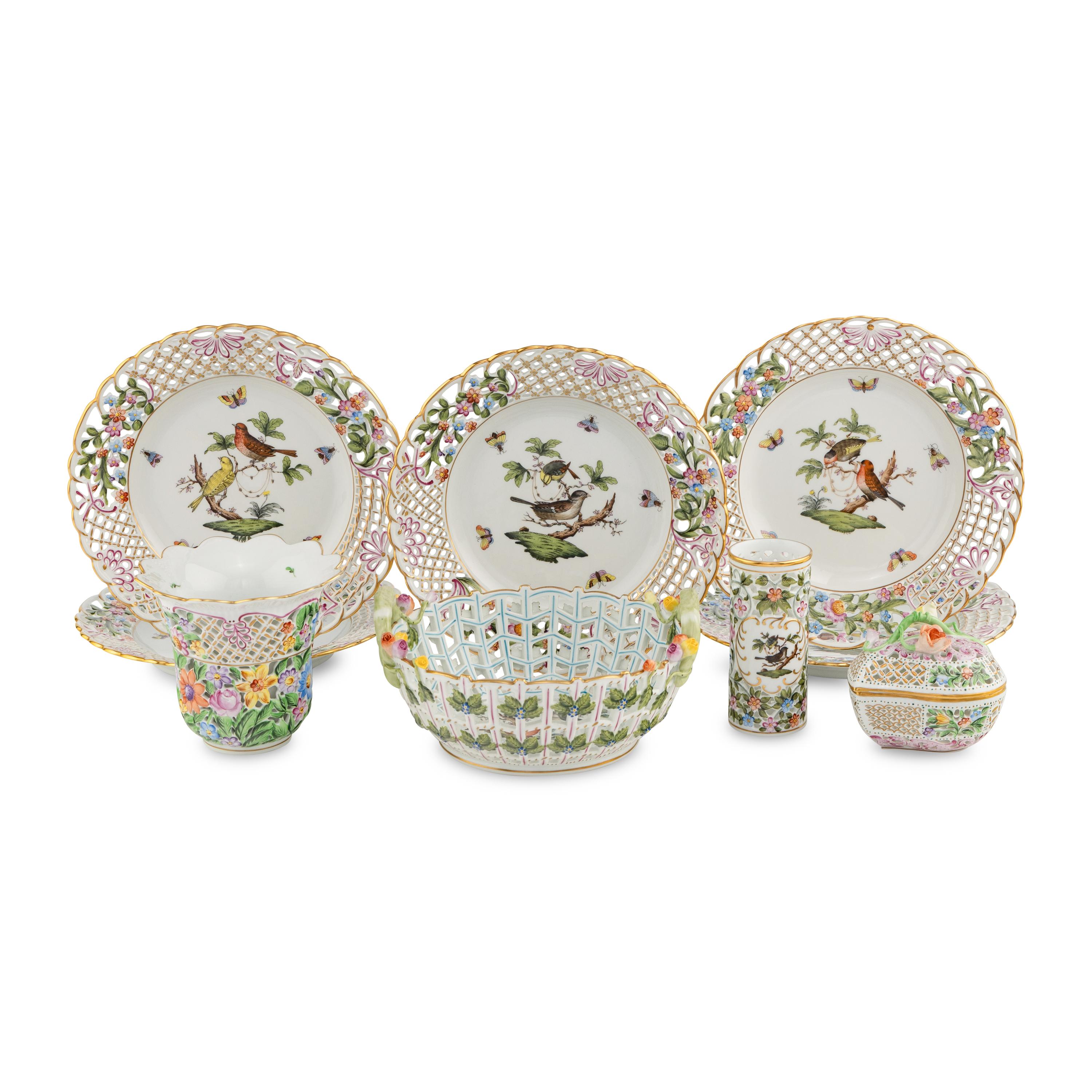 A Group of Eight Herend Porcelain Table Articles