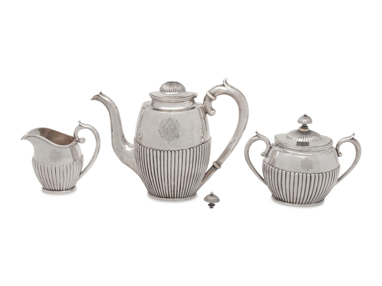 A Russian Silver Three-Piece Tea Service