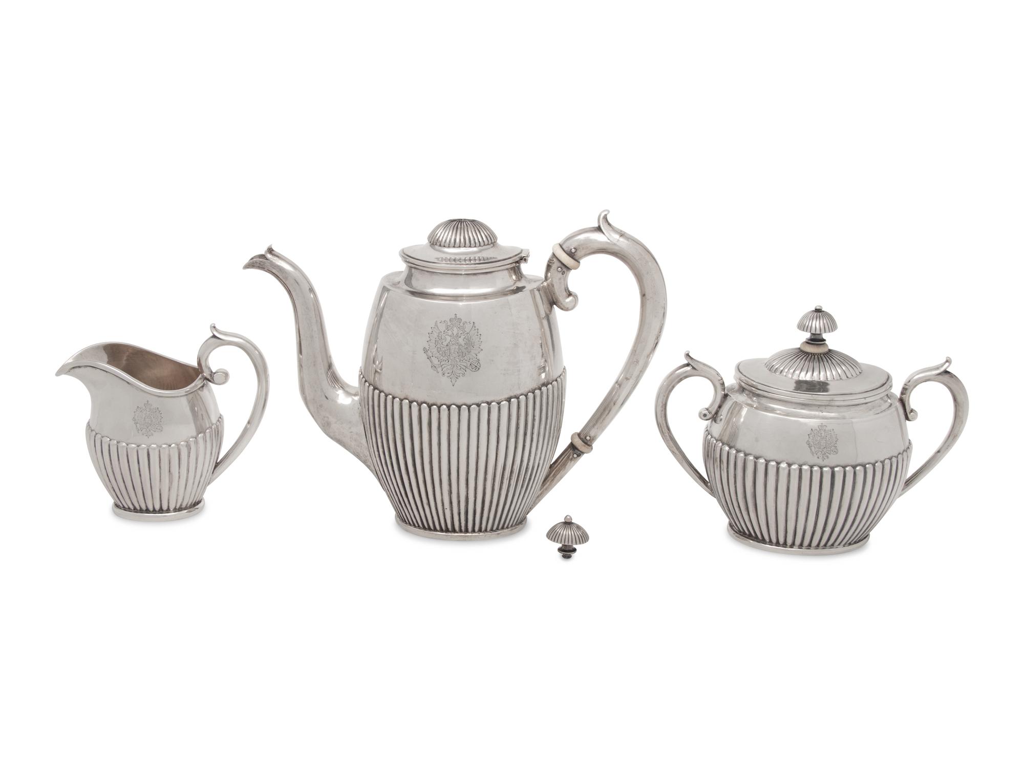 A Russian Silver Three-Piece Tea Service