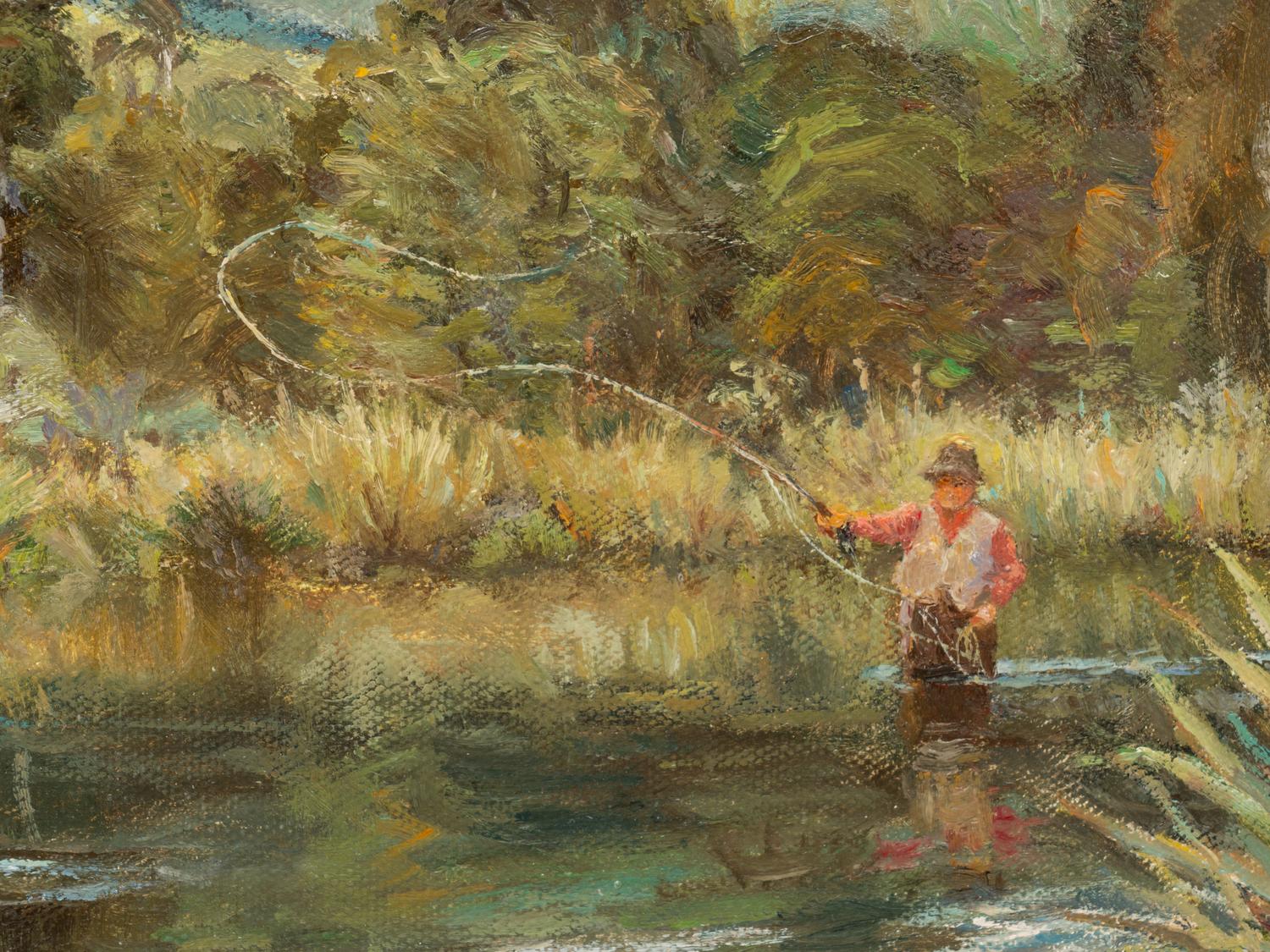 Two Works: Outlet, Lake Rotaroa , 1997, oil on board and Fish in the Stream, oil on canvas