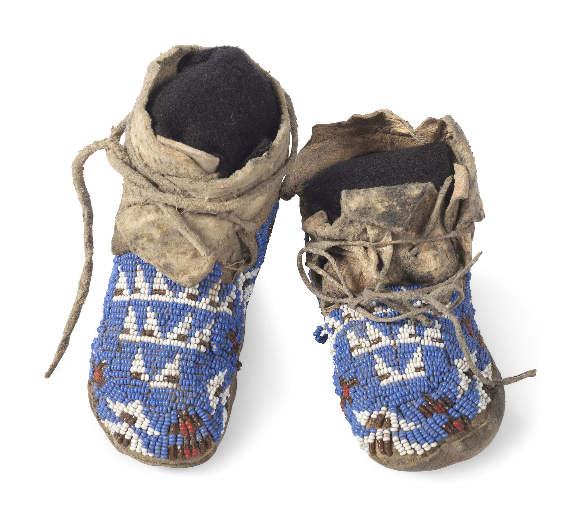 Northern Plains Toddler's Beaded Buffalo Hide Hightop Moccasins
