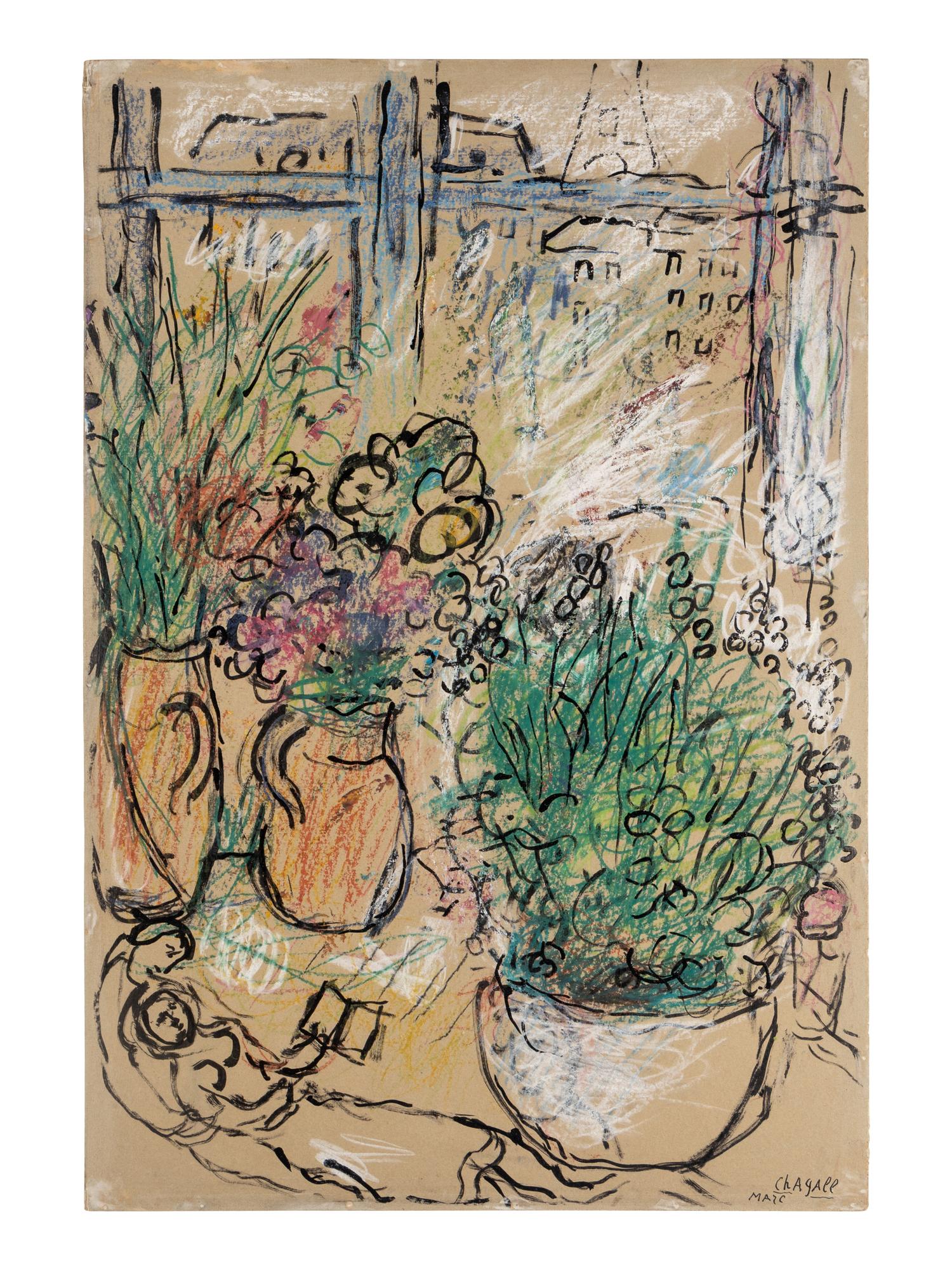 Amoureux aux Fleurs Devant la Fenêtre à Paris , 1965