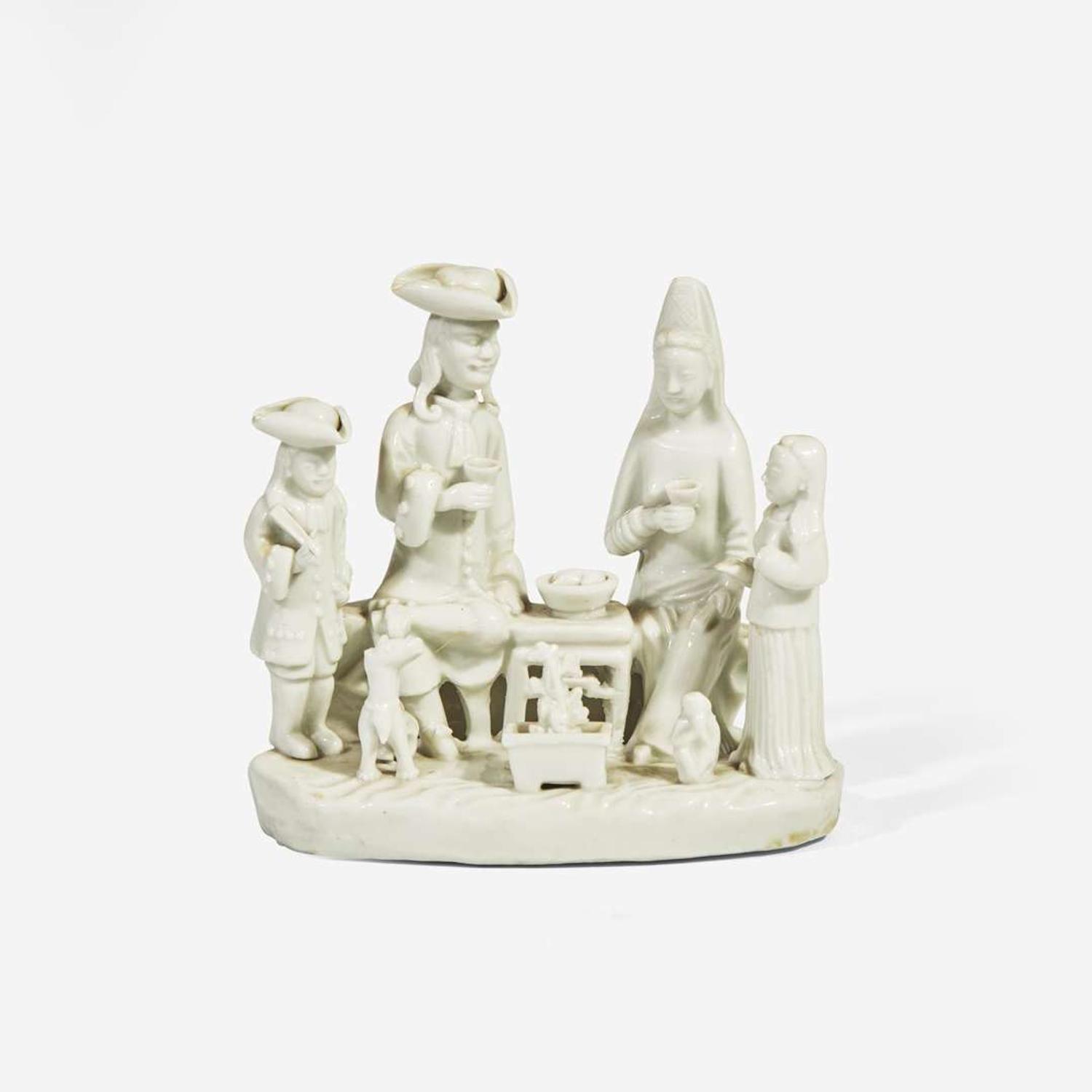 A Chinese Export blanc-de-chine porcelain group of a Dutch family Dehua, early 18th century