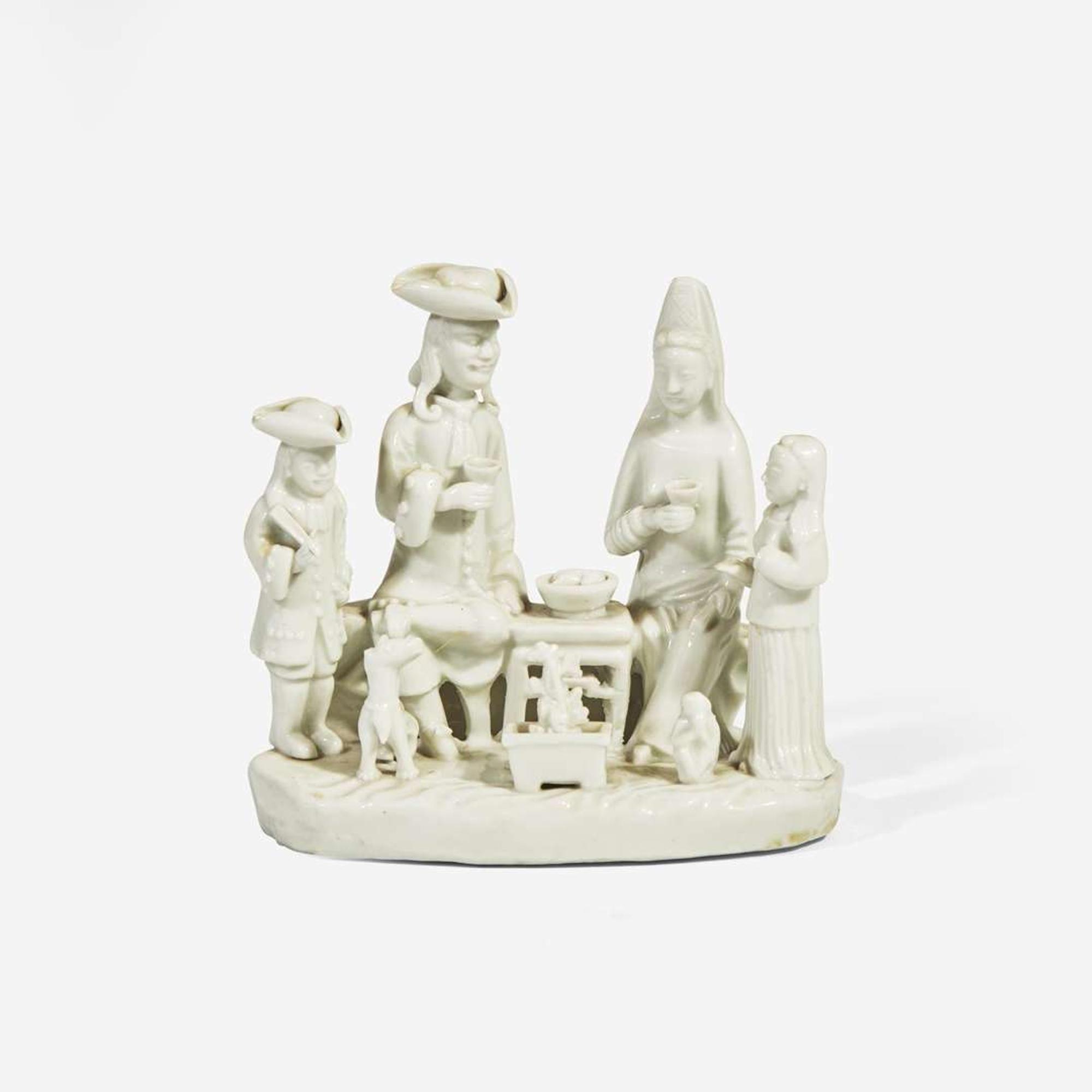 A Chinese Export blanc-de-chine porcelain group of a Dutch family Dehua, early 18th century