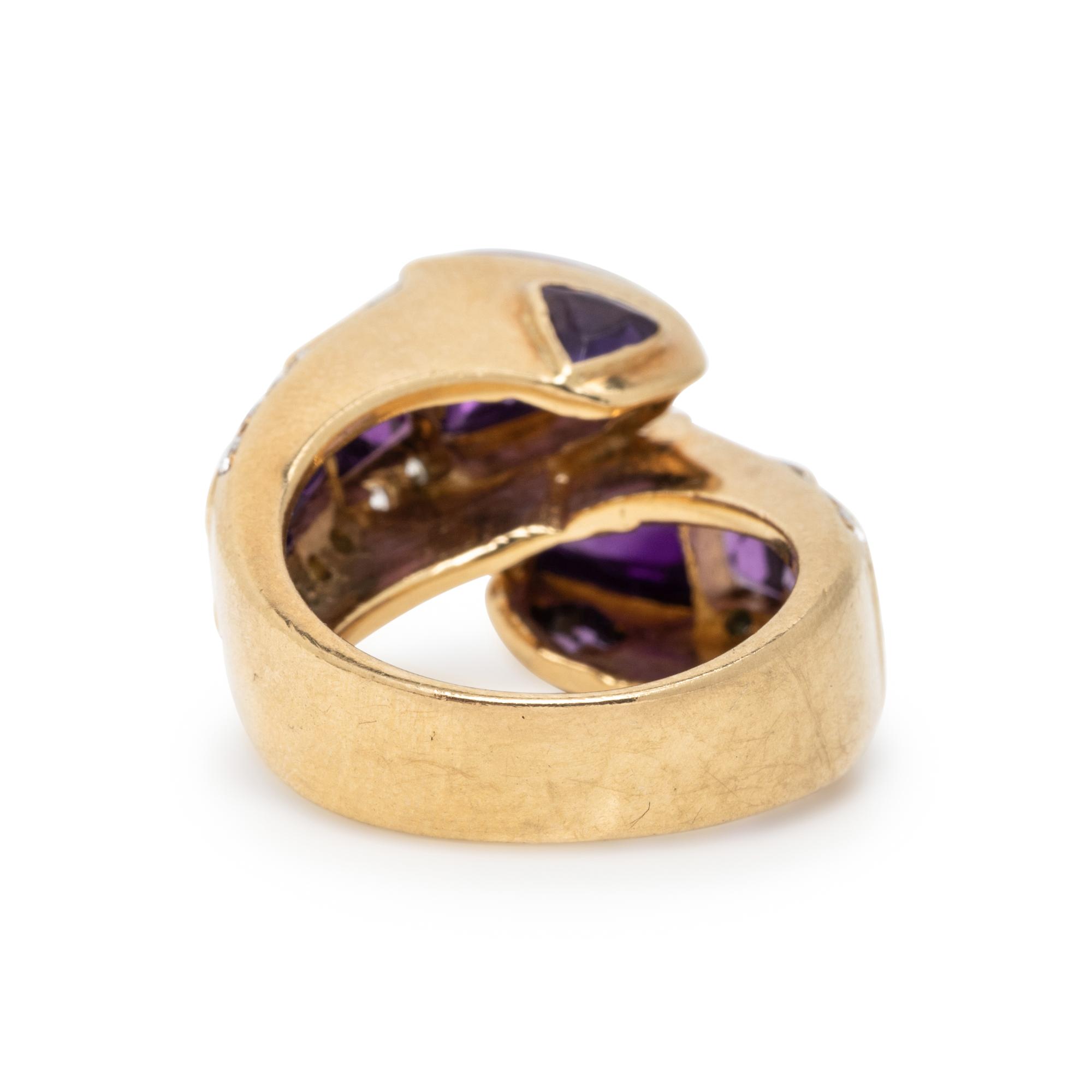 AMETHYST, DIAMOND, AND YELLOW GOLD RING