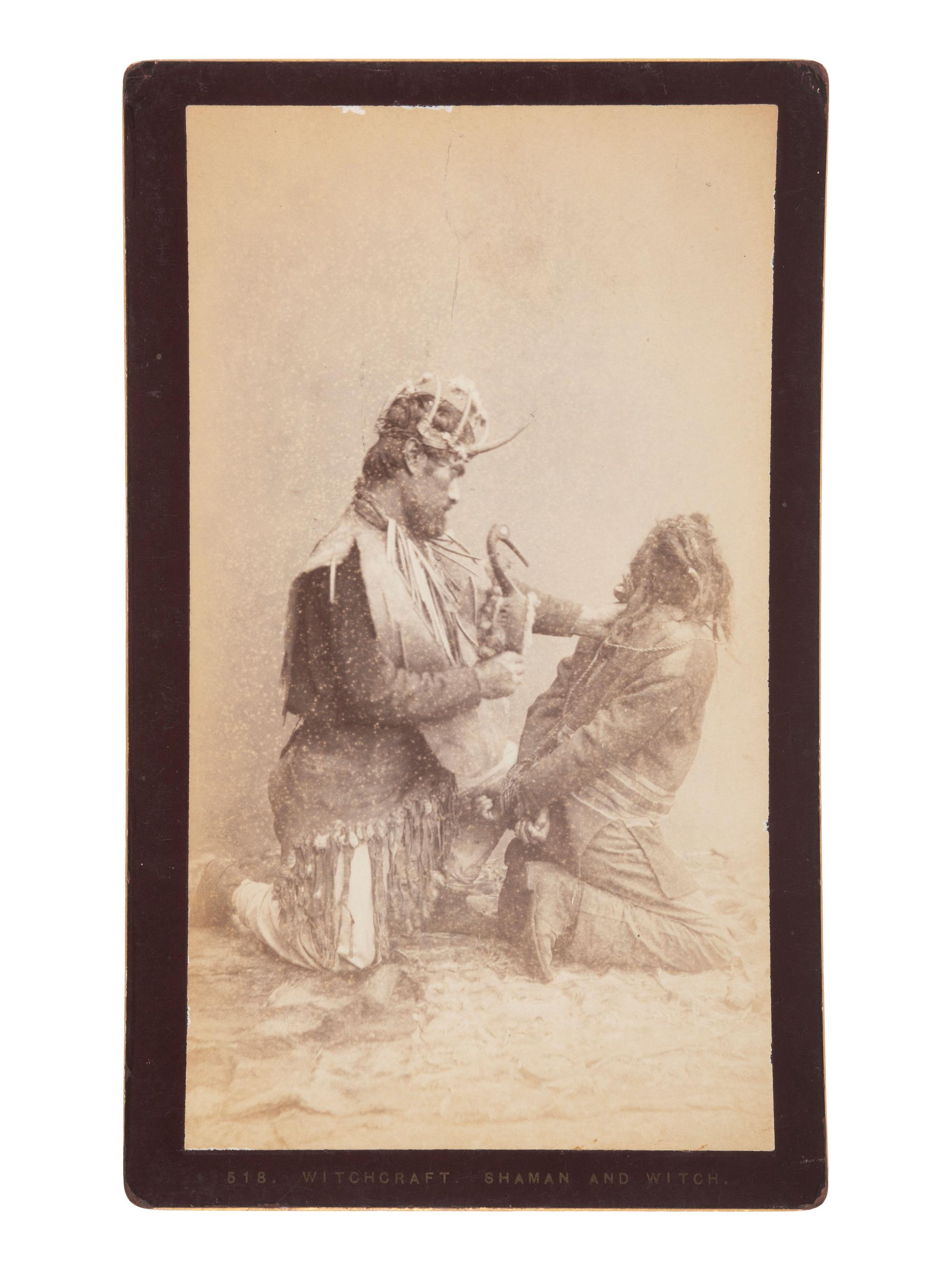 [NATIVE AMERICANS] DE GROFF, Edward, photog. 2 boudoir cards of a Haida shaman. Sitka, AK, ca 1890.
