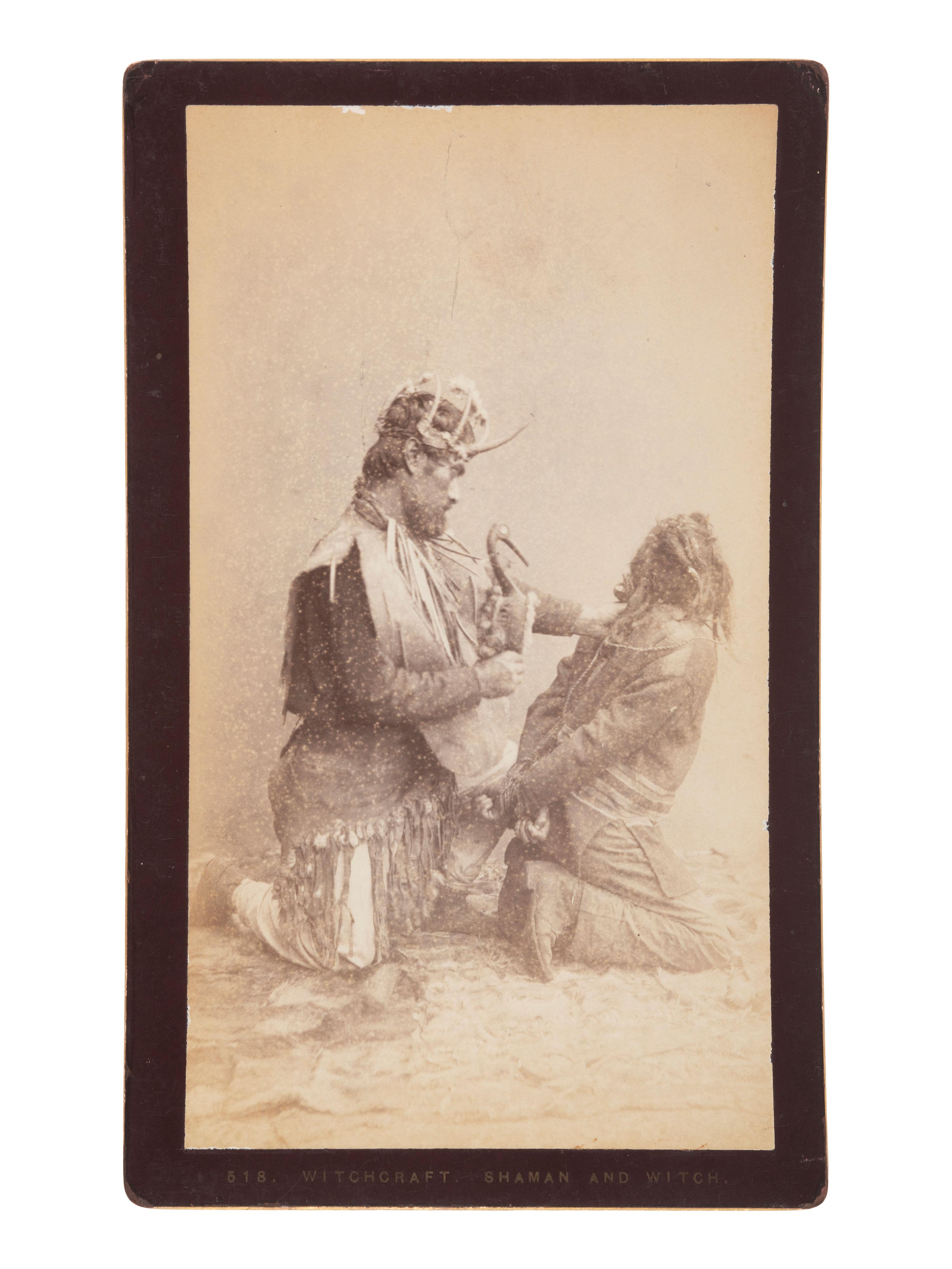 [NATIVE AMERICANS] DE GROFF, Edward, photog. 2 boudoir cards of a Haida shaman. Sitka, AK, ca 1890.