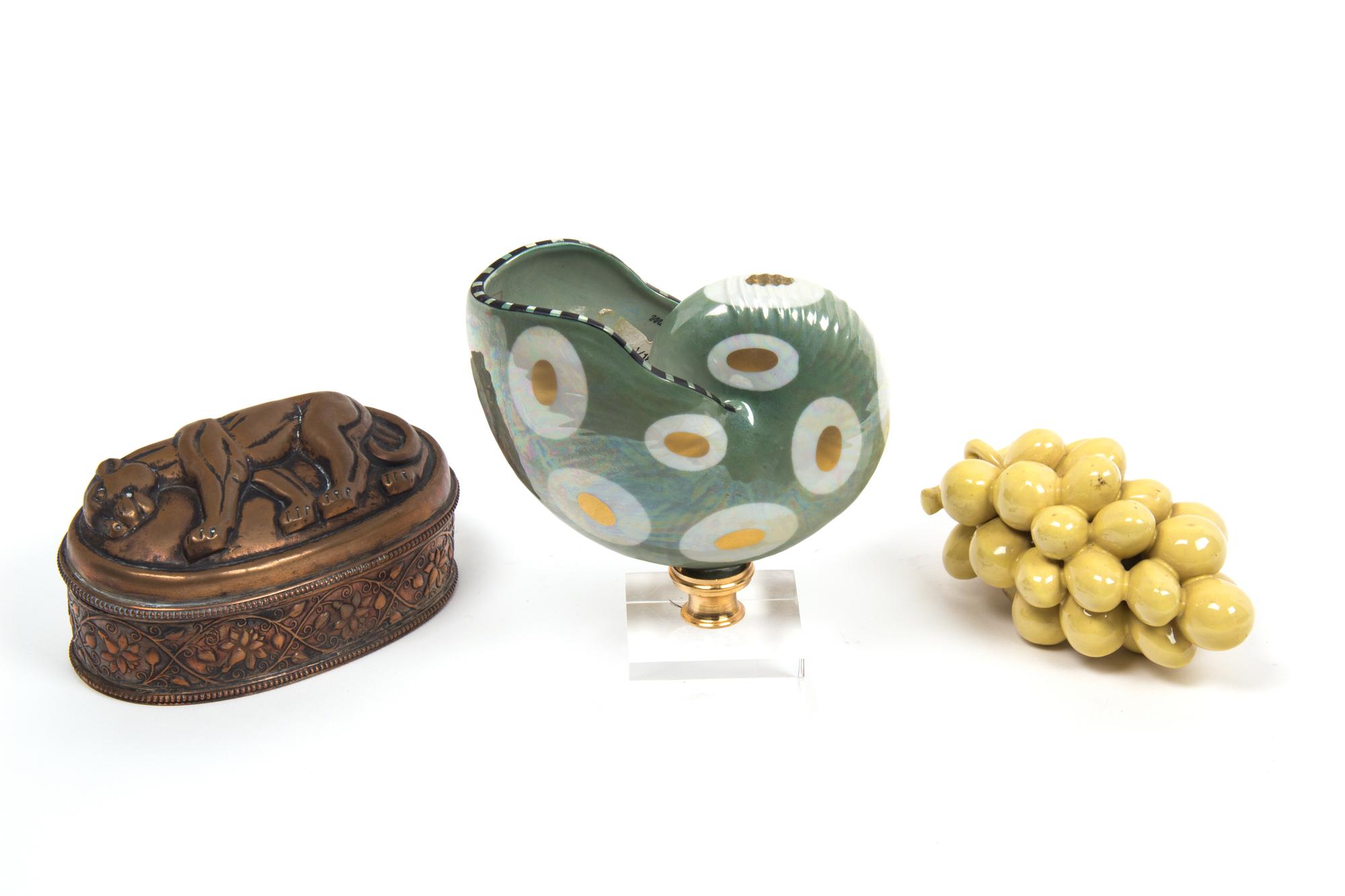 A Group of Three Miscellaneous Desk Articles Height of tallest 6 1/4 inches.