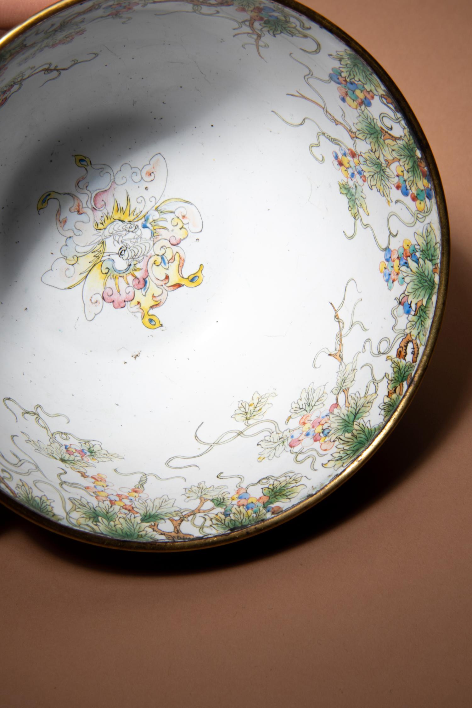 A Canton Enamel on Copper Bowl