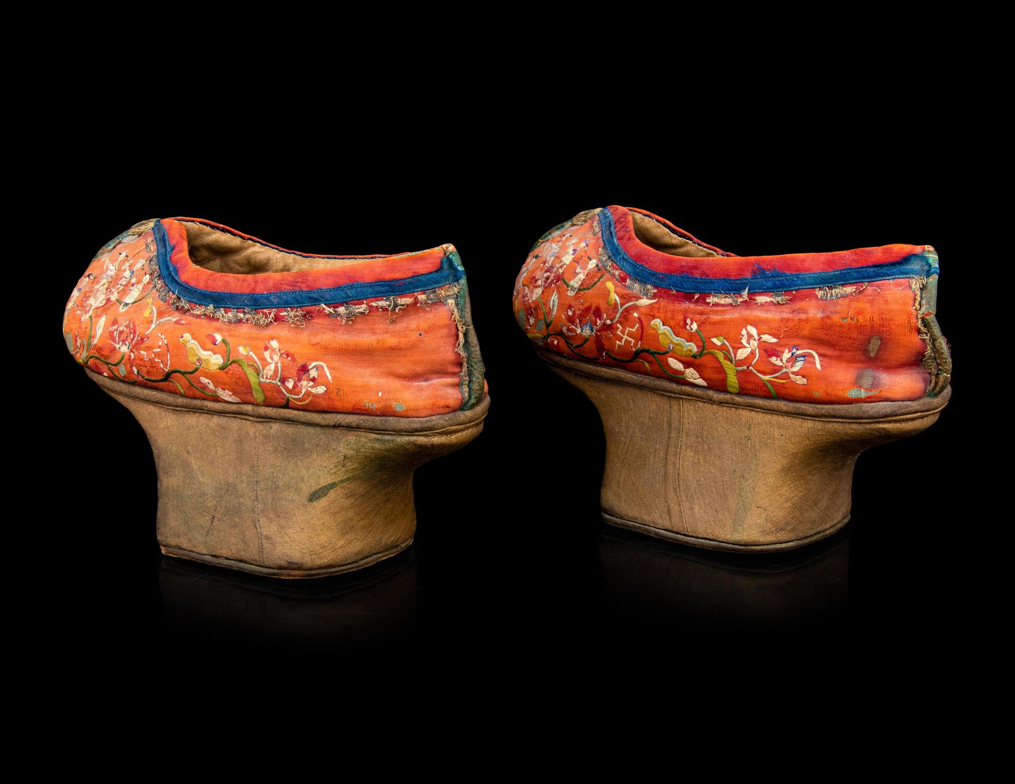 A Pair of Chinese Embroidered Silk Lady's Shoes