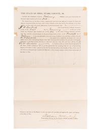 McKINLEY, WILIAM (1843-1901). Partly-printed document signed twice (“William McKinley, Jr.”) as Prosecuting Attorney for Stark County, Ohio. February Term, 1871.