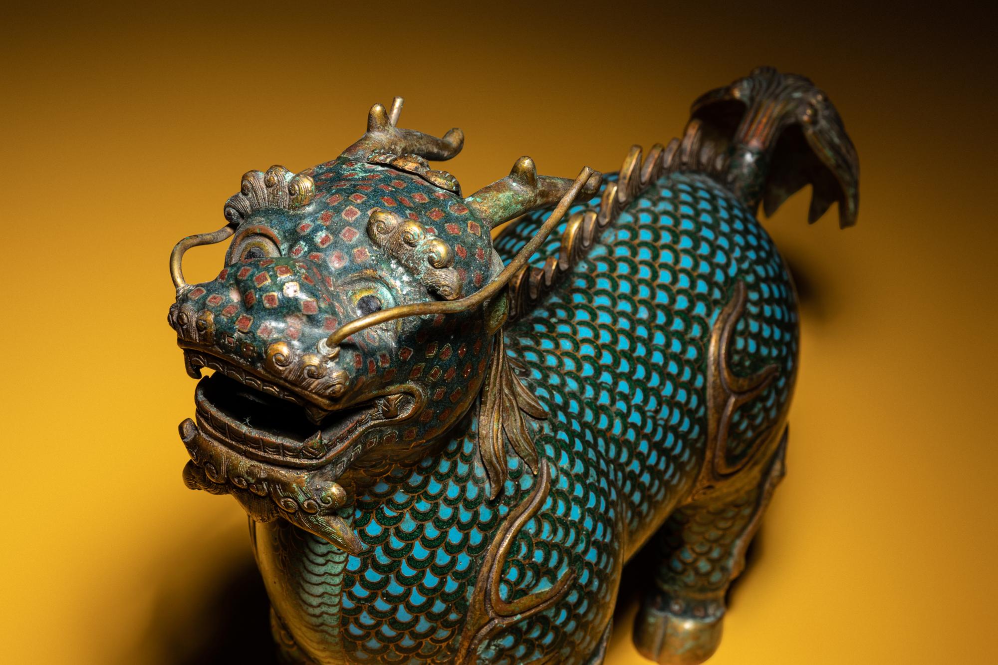 A Pair of Cloisonné Enamel Figures of Qilin