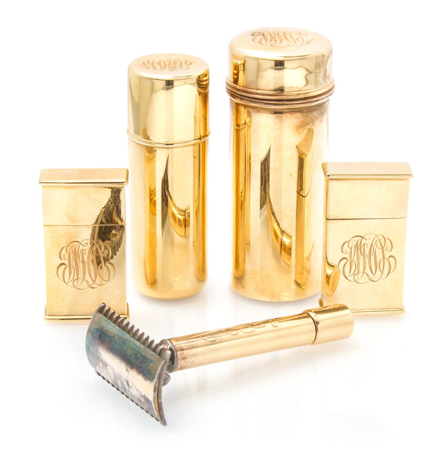 A 14 Karat Yellow Gold Shaving Kit, Gorham, 137.00 dwts.