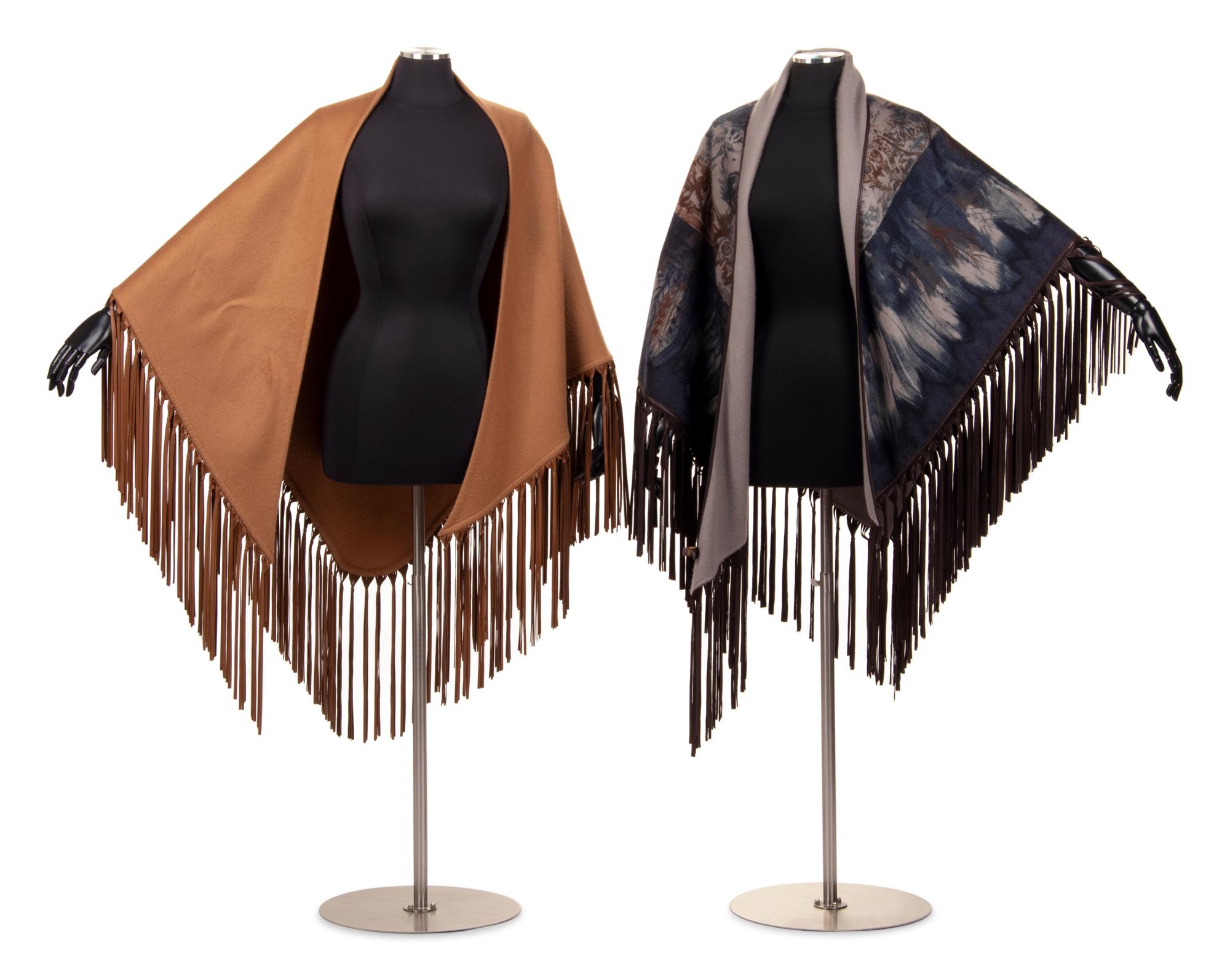 Two Cashmere Shawls with Leather Fringe: One Hermès, One Loro Piana
