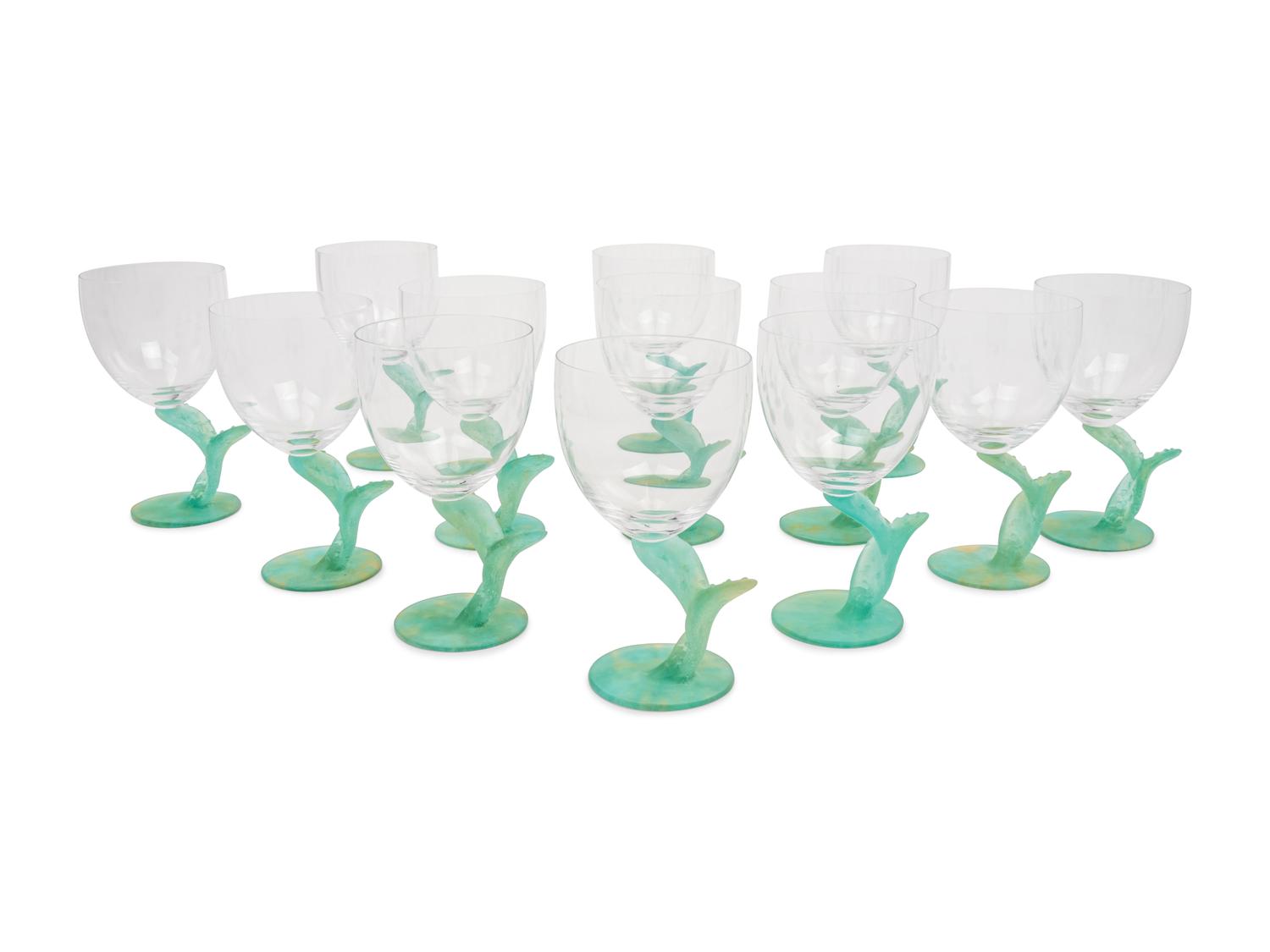 A Set of Thirteen Daum Pâte-de-Verre Cactus Goblets