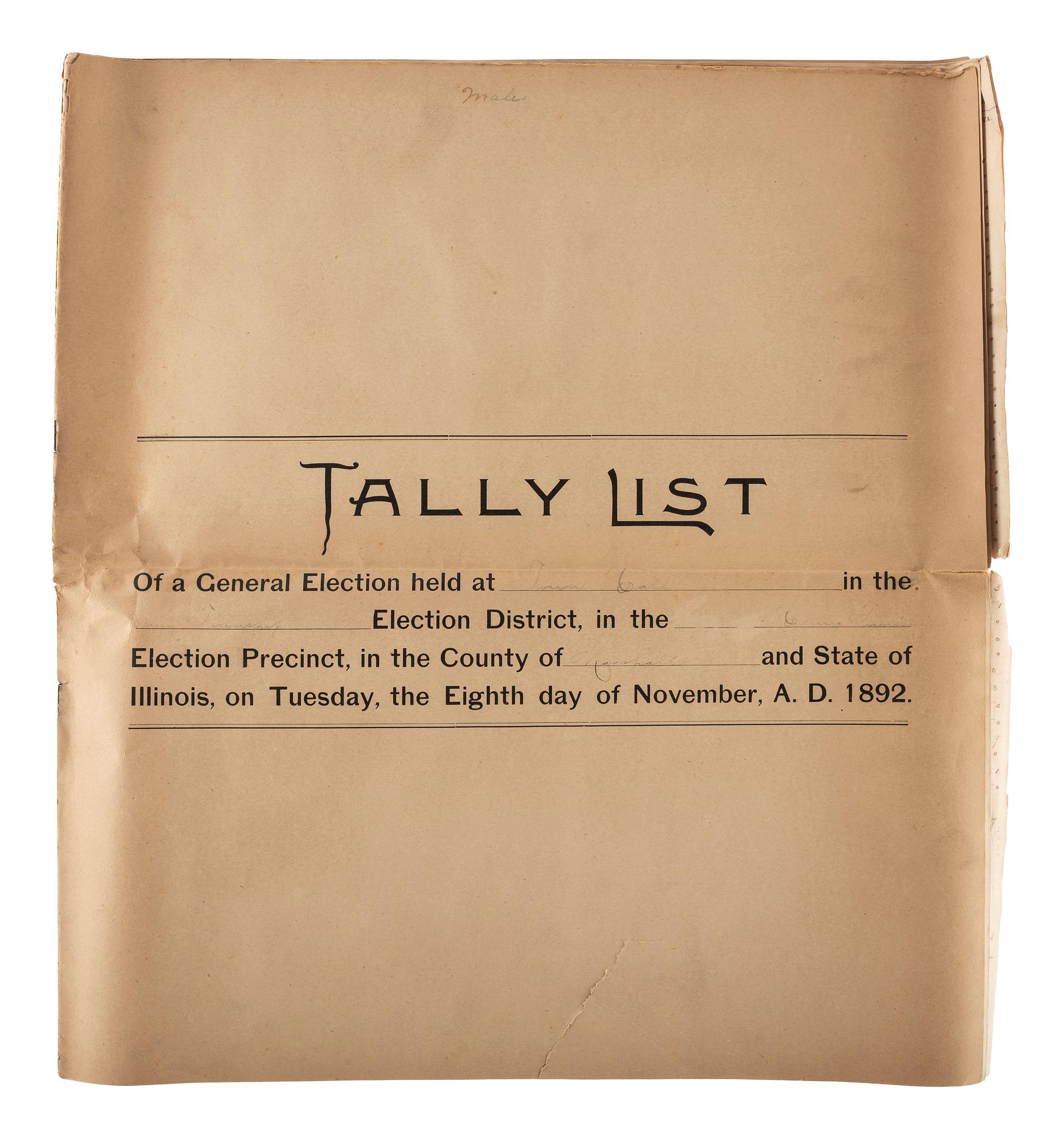 [WOMEN'S SUFFRAGE]. Very early women's ballot list. [Illinois], 5 April 1898. [ With :] Illinois register of electors. Henry Township, Marshall County, Illinois, 1890-1900.