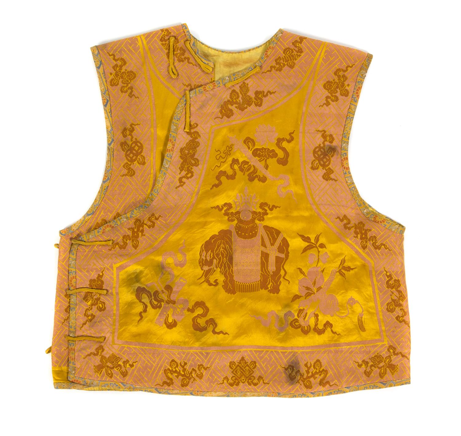 A Chinese Imperial Yellow Silk Brocade Vest 19TH CENTURY Length 23 inches. — 19TH CENTURY