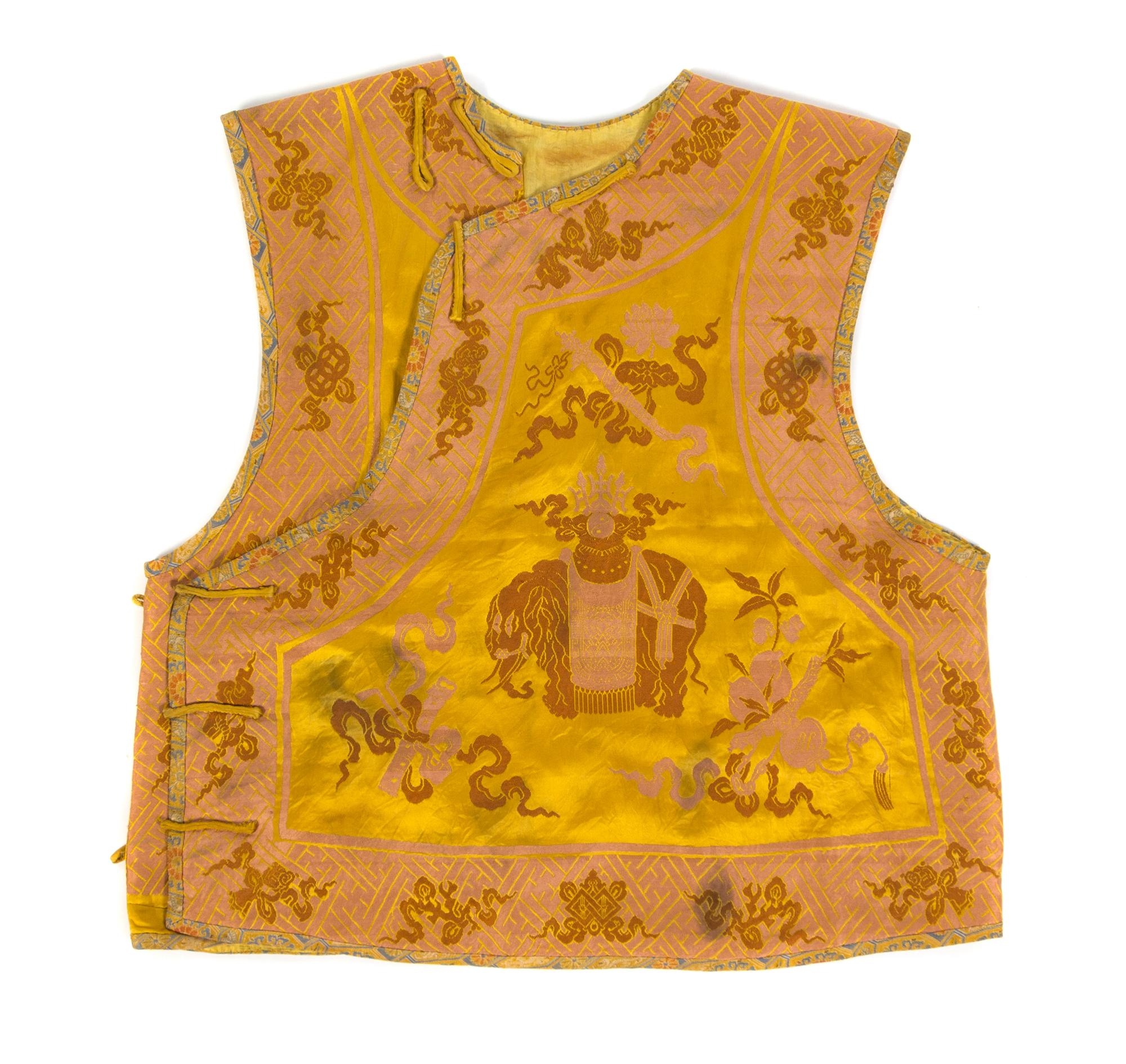 A Chinese Imperial Yellow Silk Brocade Vest 19TH CENTURY Length 23 inches. — 19TH CENTURY