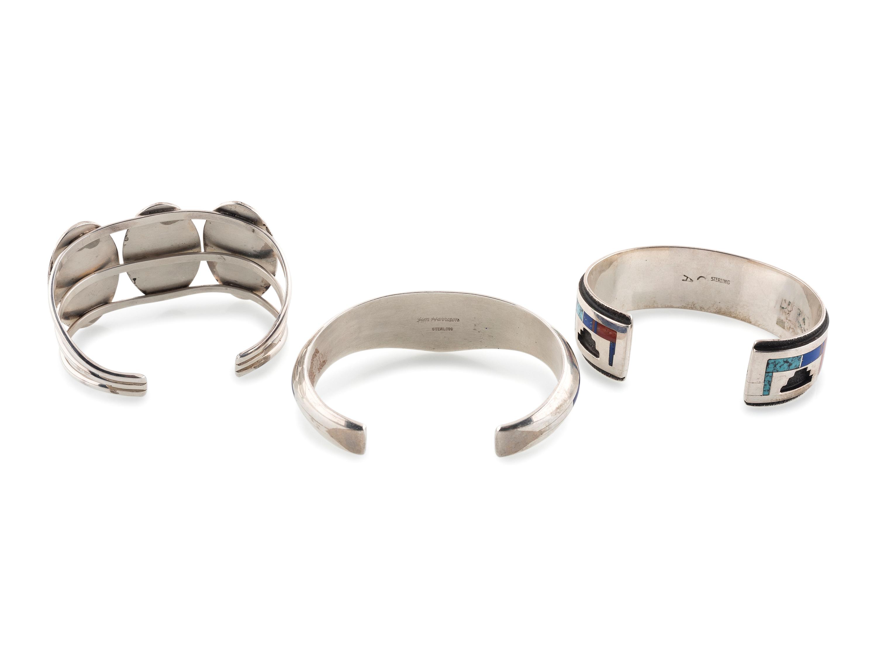 Navajo Silver and Inlay Cuff Bracelets