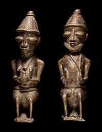 Two Ogboni Brass Male and Female Seated Figures