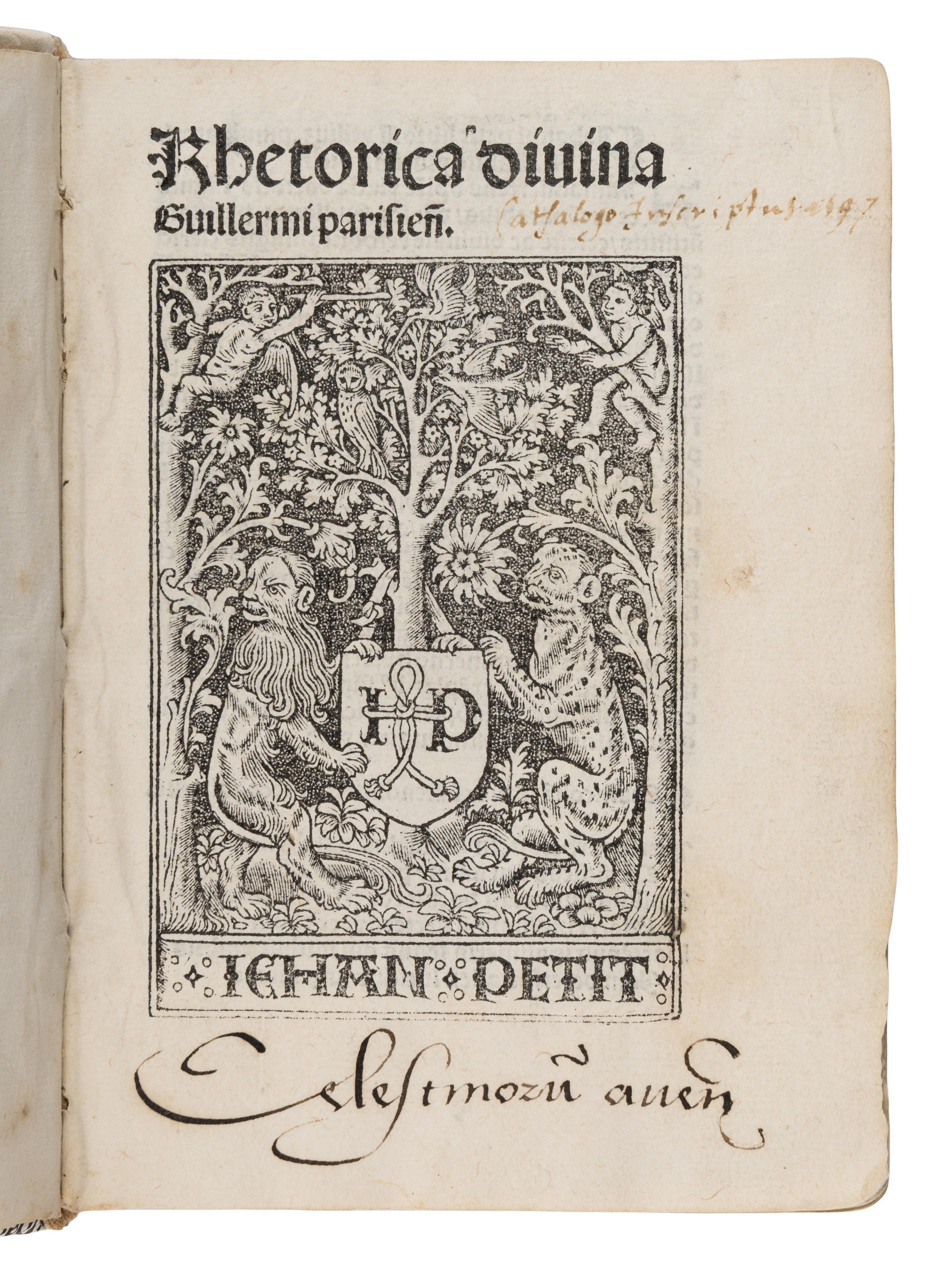 Guillermus Alvernus, Bishop of Paris (1180-1249). Rhetorica divina . Paris: Andre Bocard for Jean Petit, 16 May 1500.