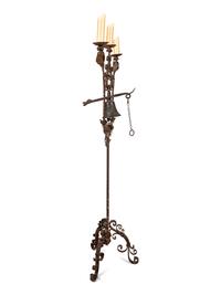 A Spanish Baroque Style Wrought Iron Torchère with Bell