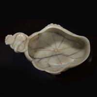A Chinese creamy-white jade "Lotus Leaf" coupe 白玉荷叶形水盂 Ming/Qing dynasty ???